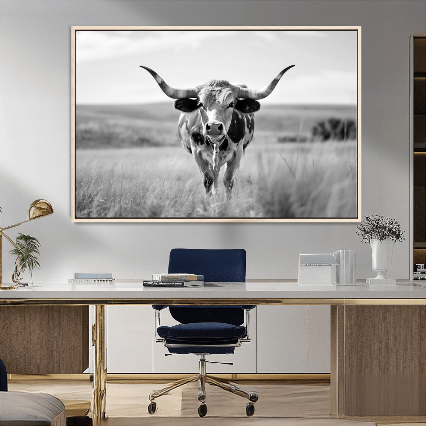 MGV-FC-36X24 - Texas Cow Longhorn Wall Art Canvas Print for Farm House Wall Decor, Farmhouse Wall Art Print