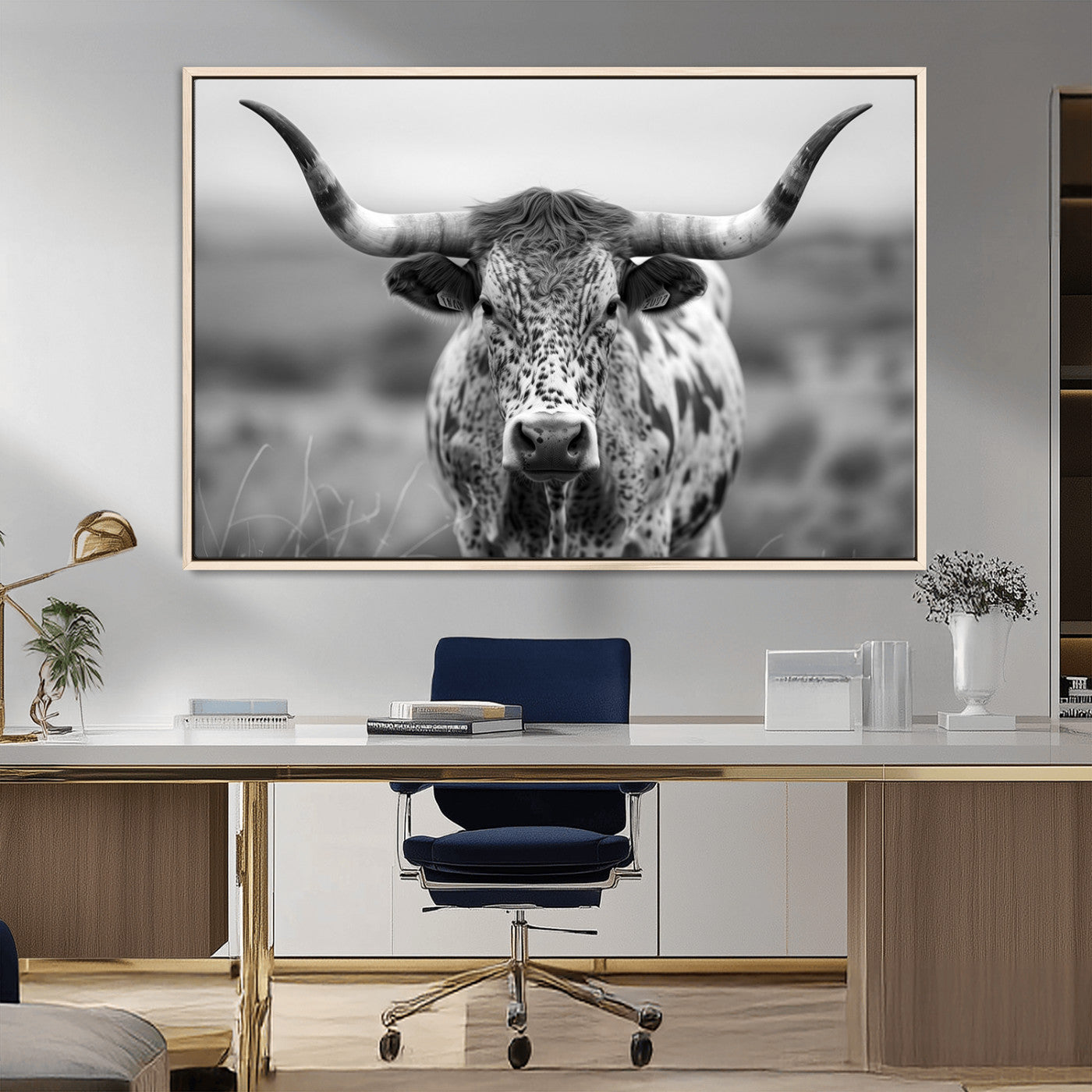 MGV-FC-36X24 - Texas Cow Longhorn Wall Art Canvas Print for Farm House Wall Decor, Farmhouse Wall Art Print
