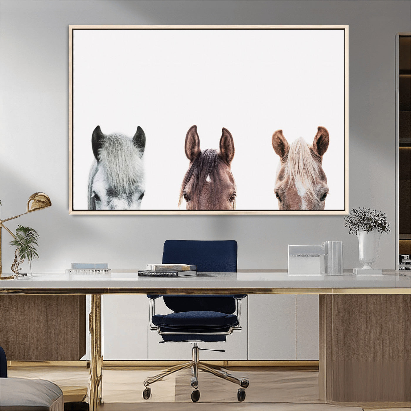 MGV-FC-36X24 - Horse Wall Art - Minimalist Horse Triptych Wall Art – Modern 3-Panel Giclée Canvas Featuring Horse