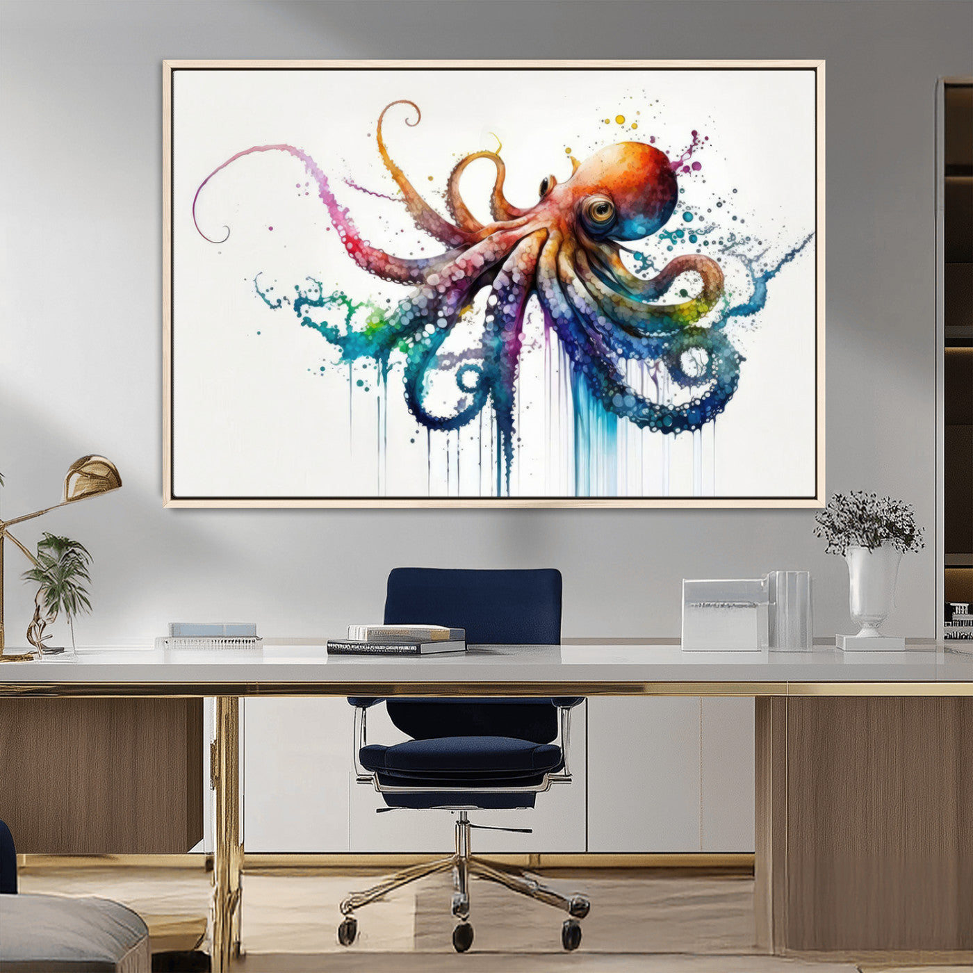 MGV-FC-36X24 - Watercolor Vibrant Octopus Wall Art Canvas Print | Abstract Sea Life Art | Colorful Marine Creature