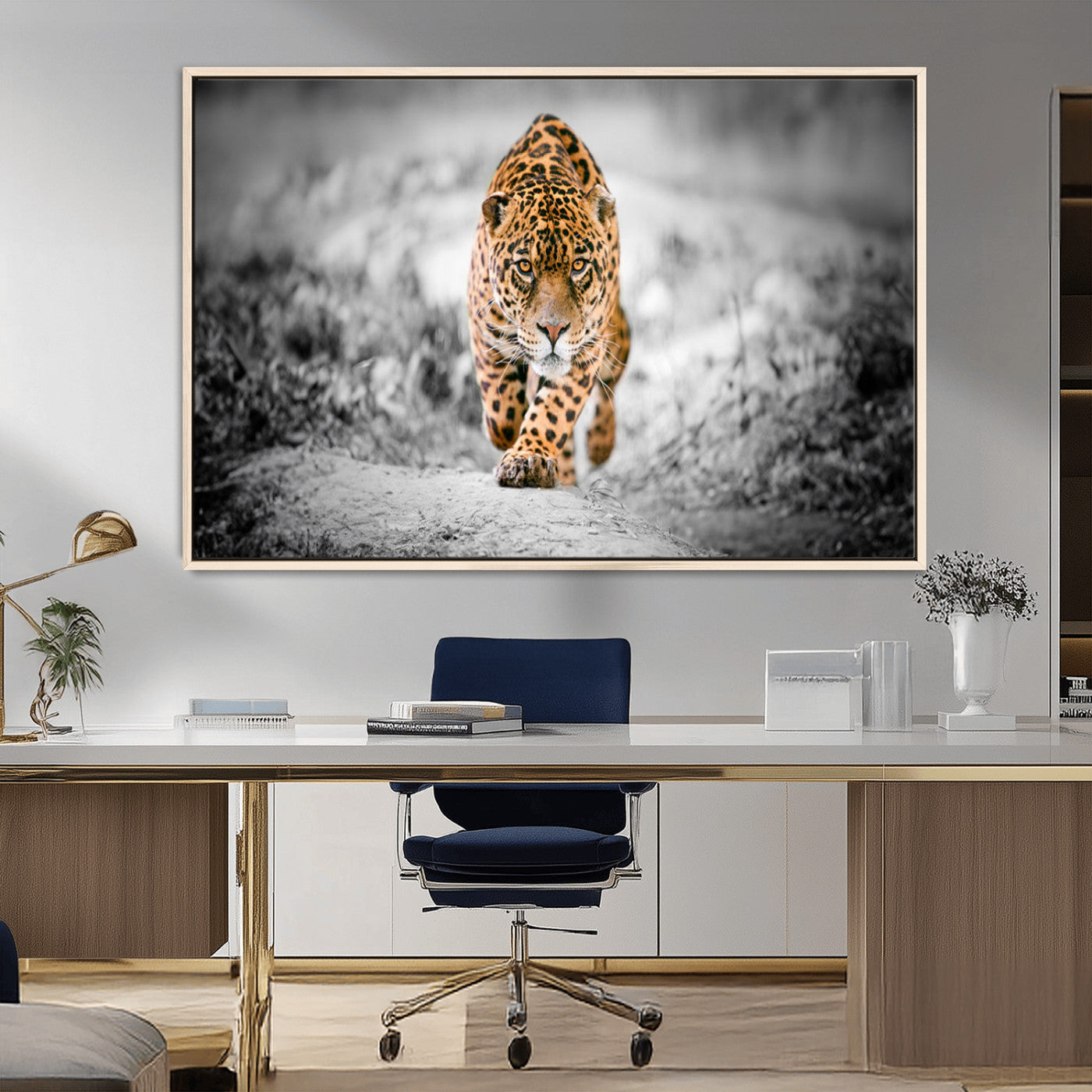 MGV-FC-36X24 - Jaguar Wall Art Canvas Print - Majestic Big Cat in Focused Pursuit - Ready to Hang