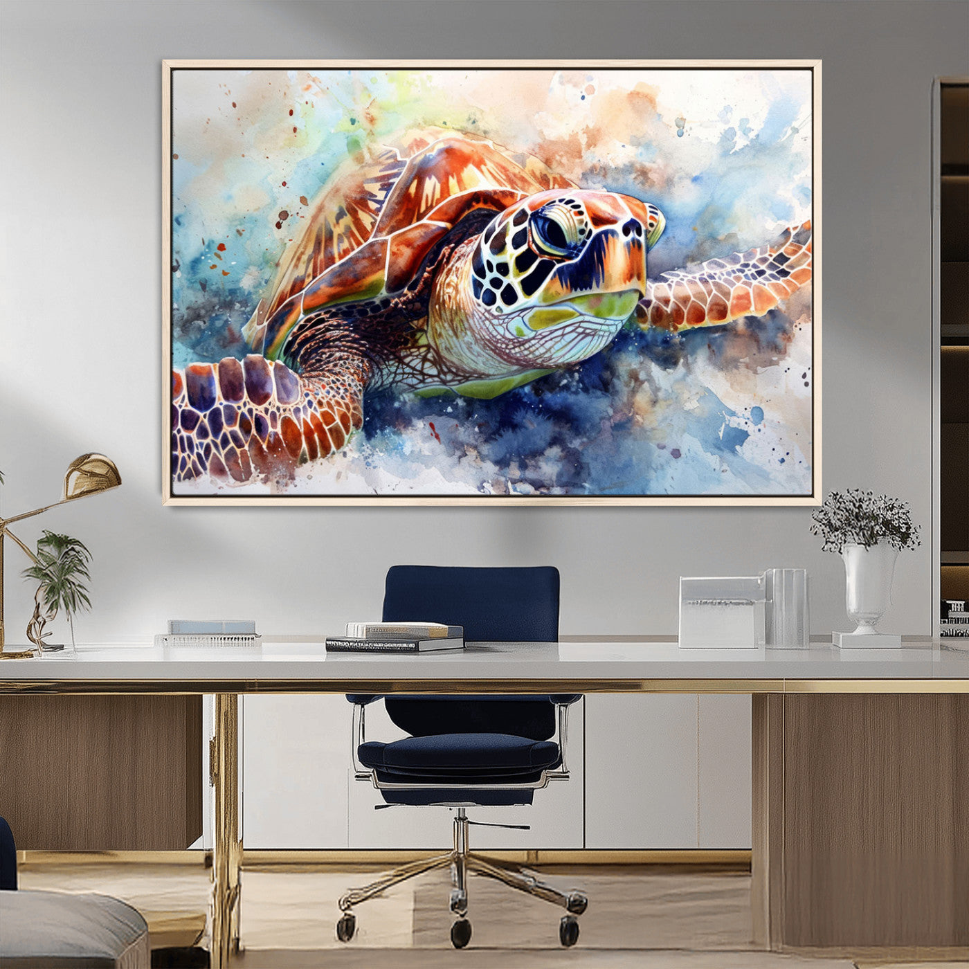 MGV-FC-36X24 - Watercolor Sea Turtle Wall Art Canvas Print - Vibrant Ocean Colors in Watercolor Style - Ready to
