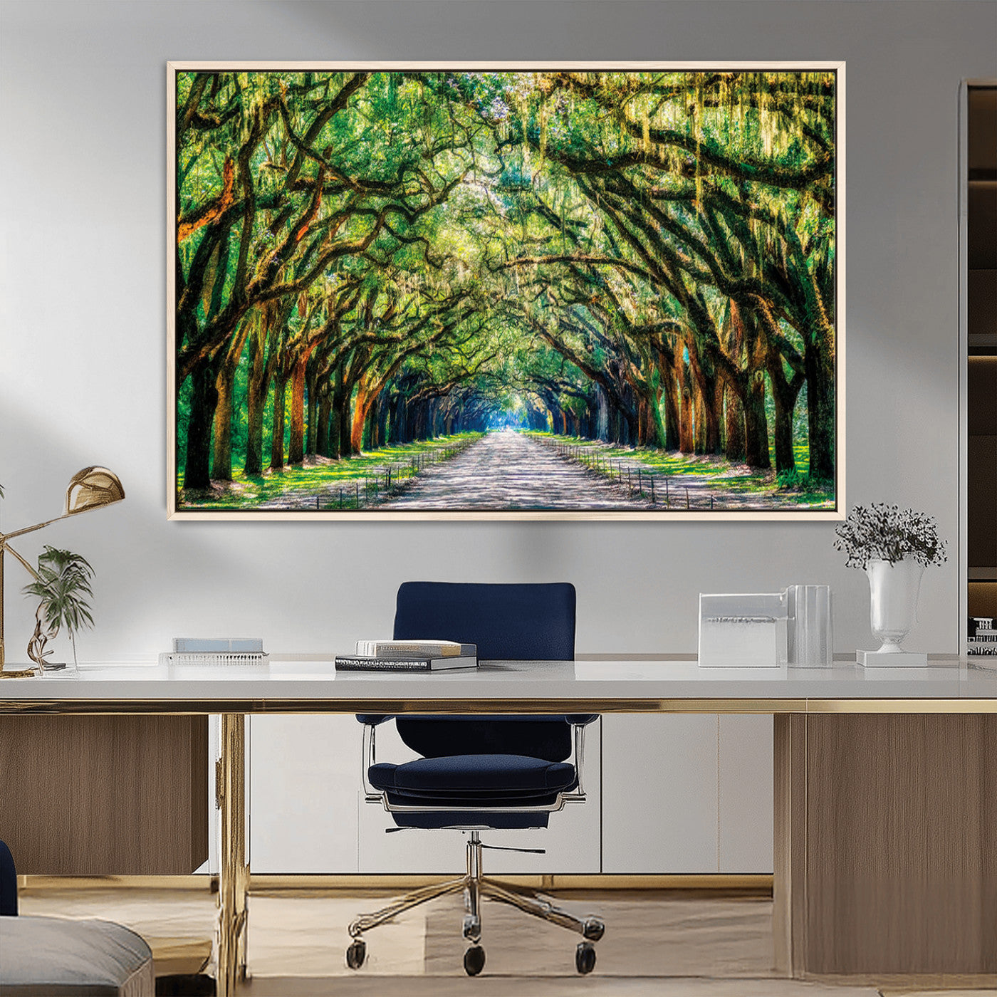 MGV-FC-36X24 - Serene Tree Tunnel Wall Art Canvas Print – Pathway Under Canopy of Lush Green Trees, Nature-Inspired