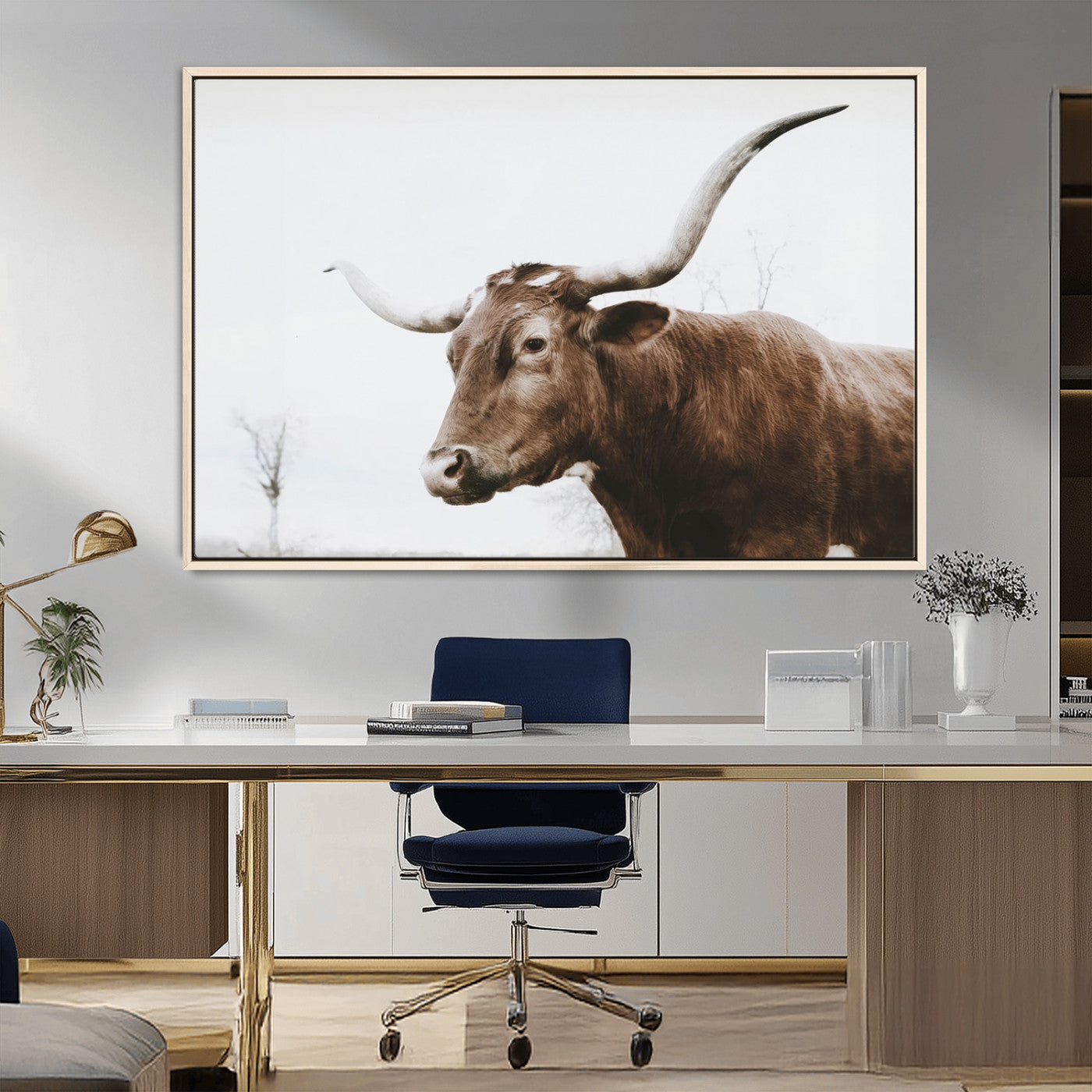 MGV-FC-36X24 - Rustic Bull Wall Art Canvas Print – Modern Longhorn Farmhouse Animal Decor – Abstract Farm Cow