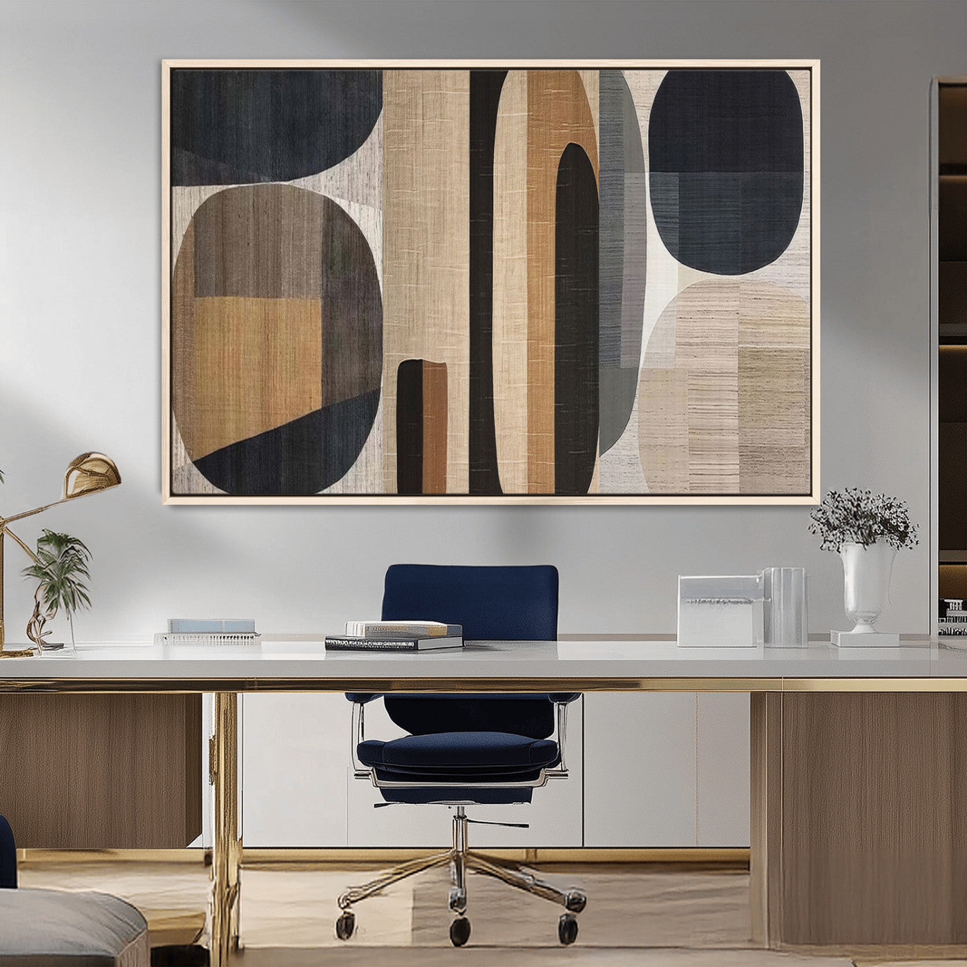 MGV-FC-36X24 - Abstract Minimalist Canvas Wall Art - Neutral Geometric Modern Boho Decor, Minimalist Brown Wabi