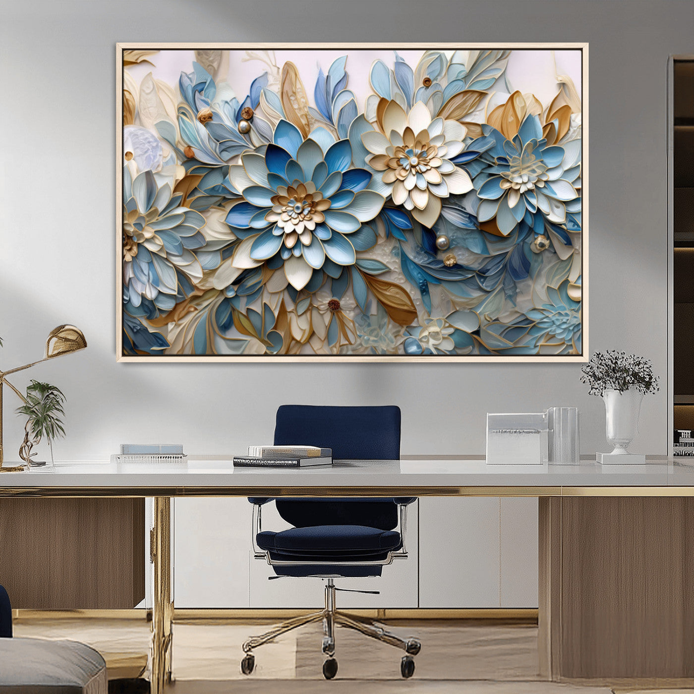 MGV-FC-36X24 - Blu Abstract Flower Wall Art Canvas Print
