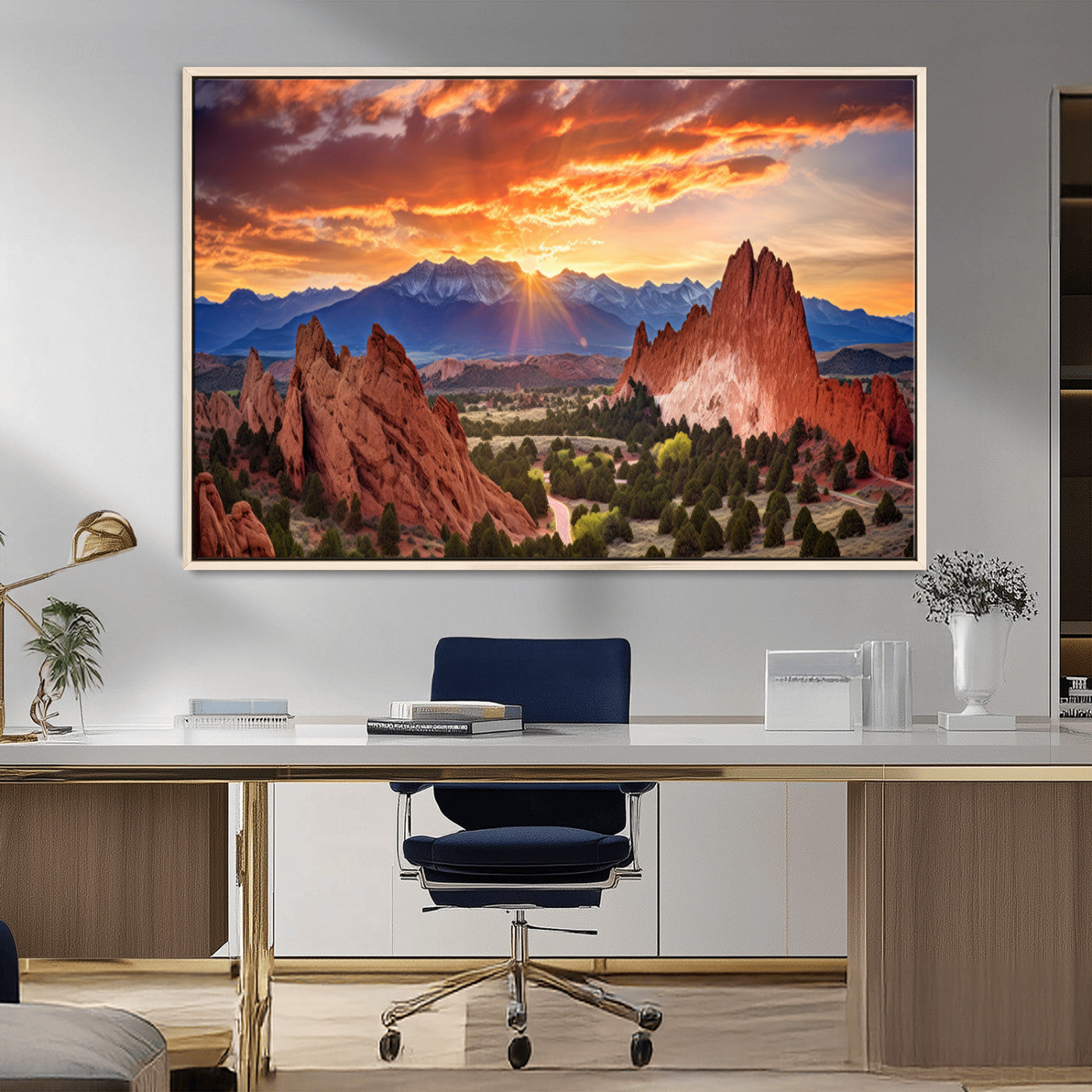 MGV-FC-36X24 - Rocky Mountains Sunset Wall Art Canvas Print – Ready to Hang, Framed Colorado Landscape