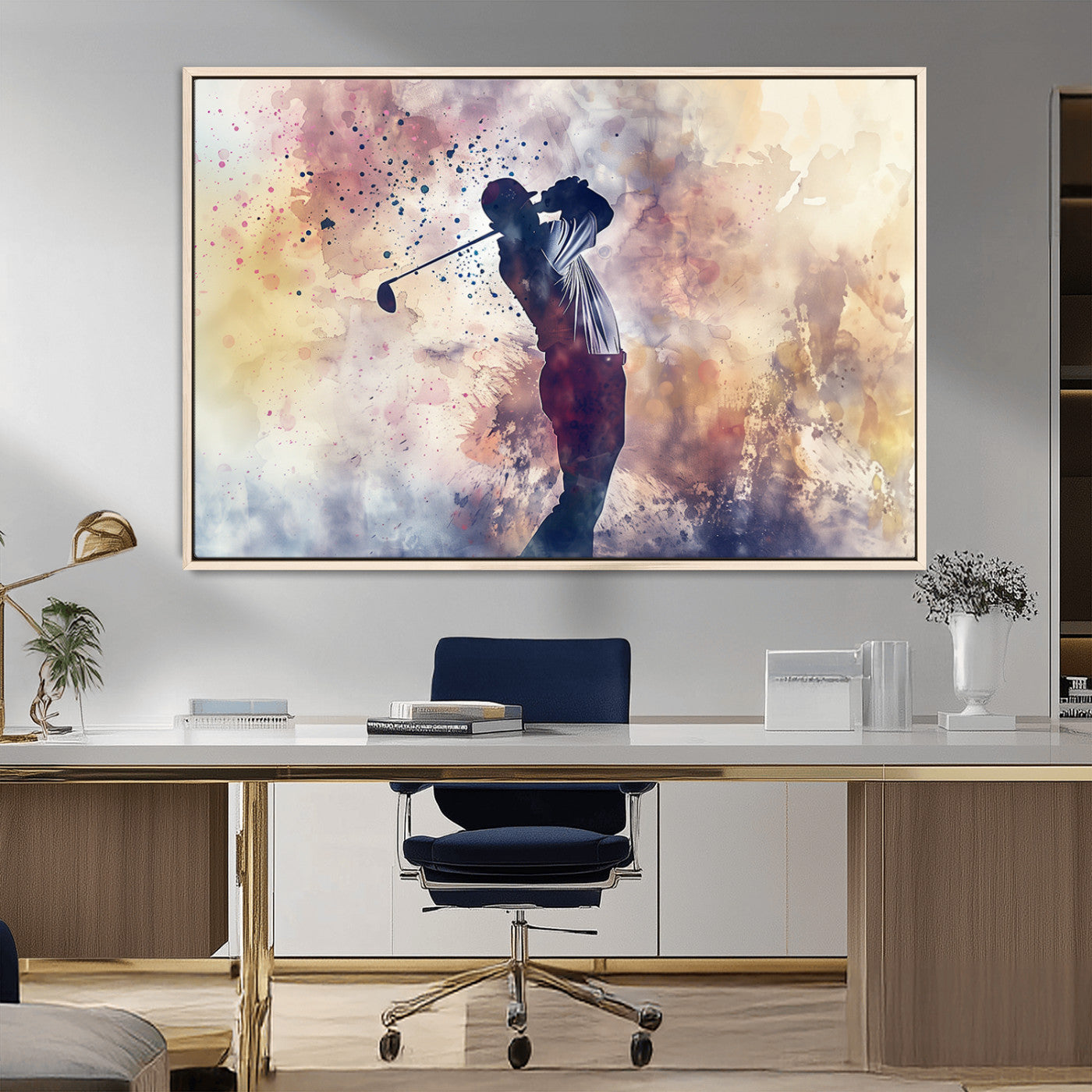 MGV-FC-36X24 - Abstract Watercolor Golf Player Wall Art Canvas Print