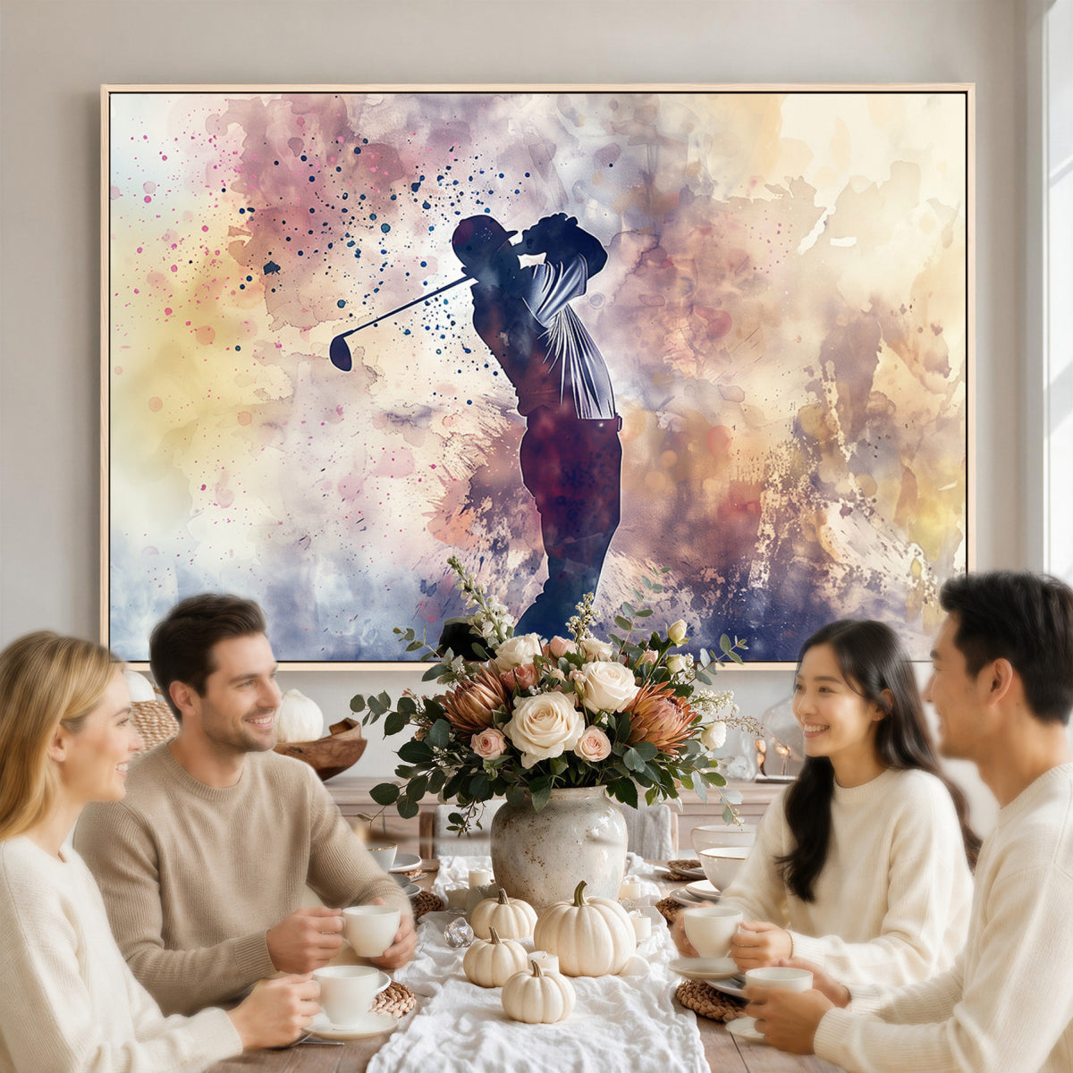 10848-MGV-CV-36X24 - Abstract Watercolor Golf Player Wall Art Canvas Print
