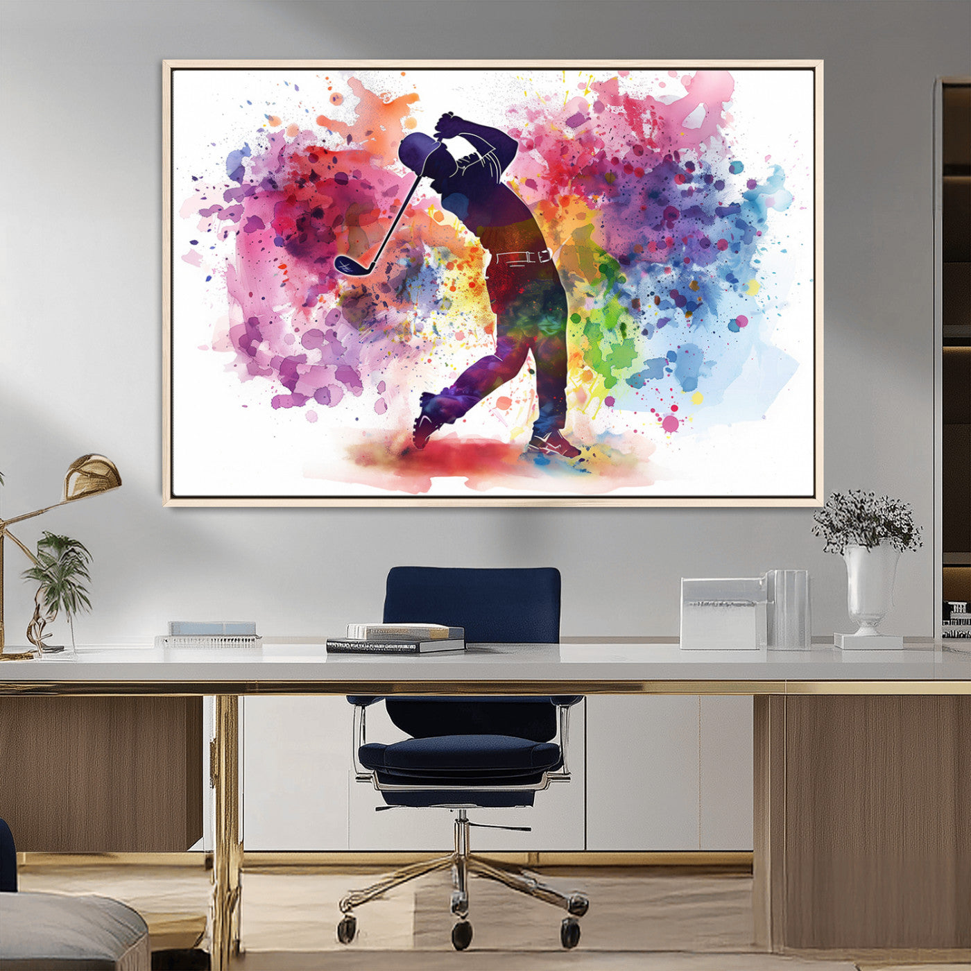 MGV-FC-36X24 - Colorful Golfer Swing Wall Art Canvas Print - Ready to Hang, Framed Sports Decor