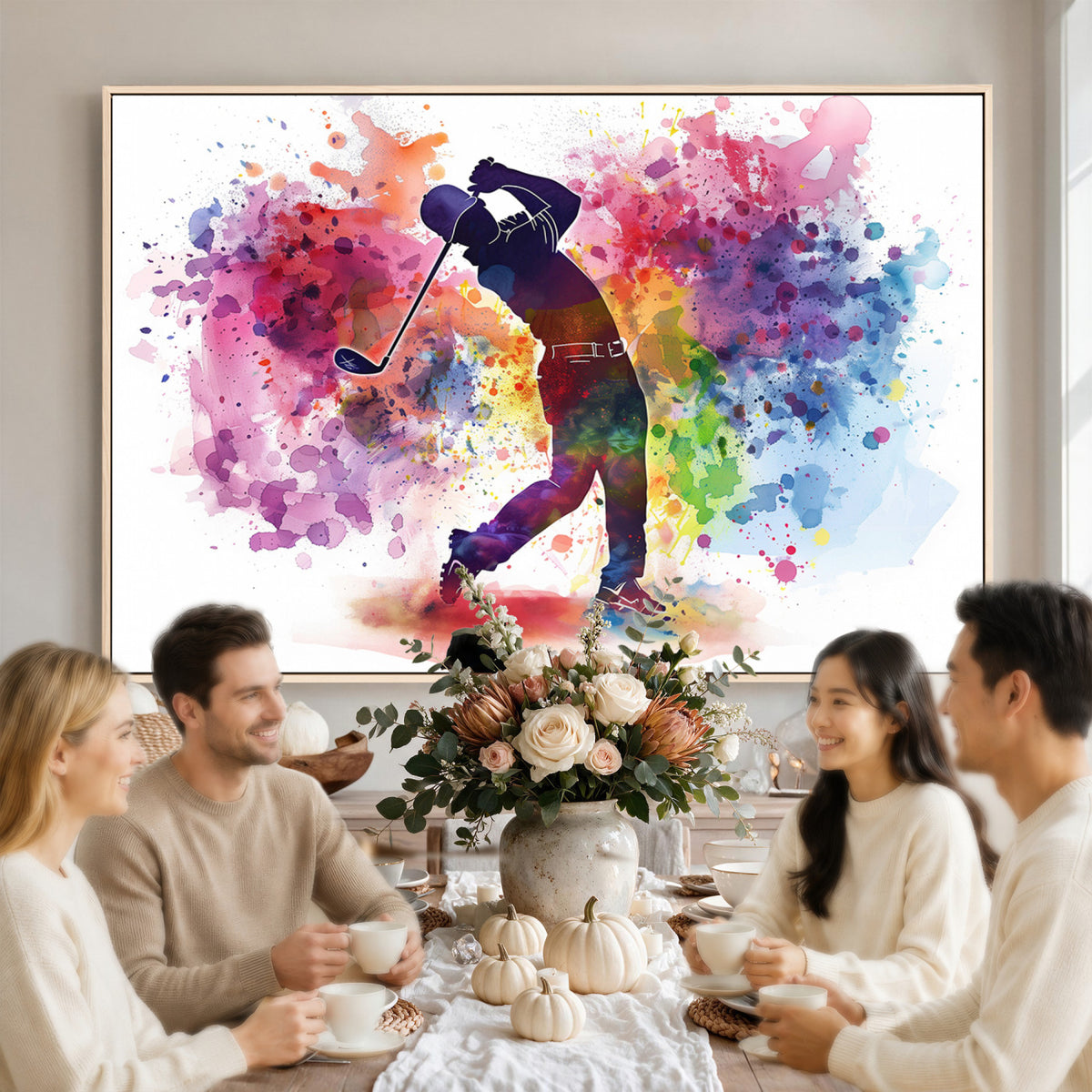66537-MGV-CV-36X24 - Colorful Golfer Swing Wall Art Canvas Print, Ready to Hang