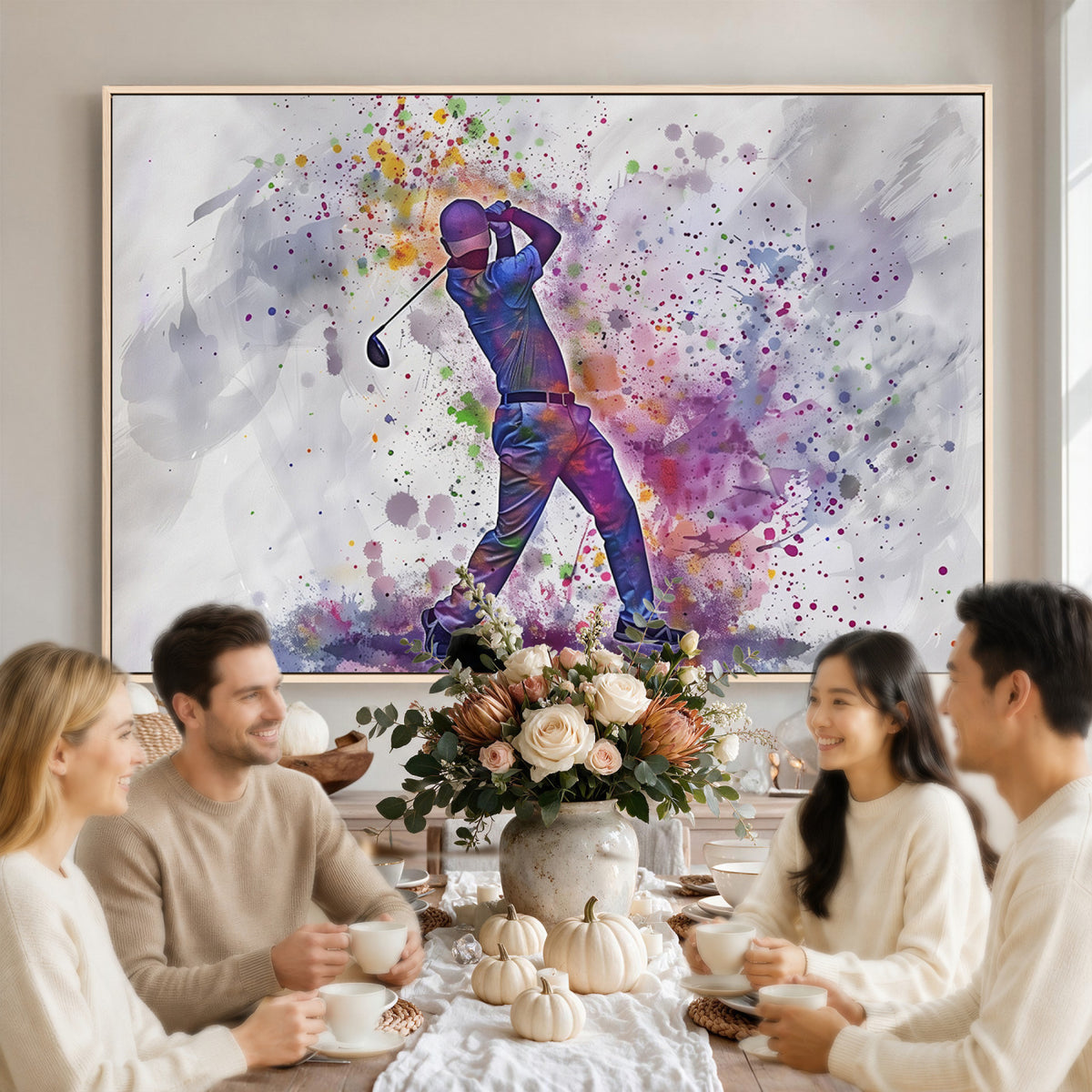 60116-MGV-CV-36X24 - Watercolor Golf Swing Wall Art Canvas Print, Vibrant, Framed and Ready to Hang