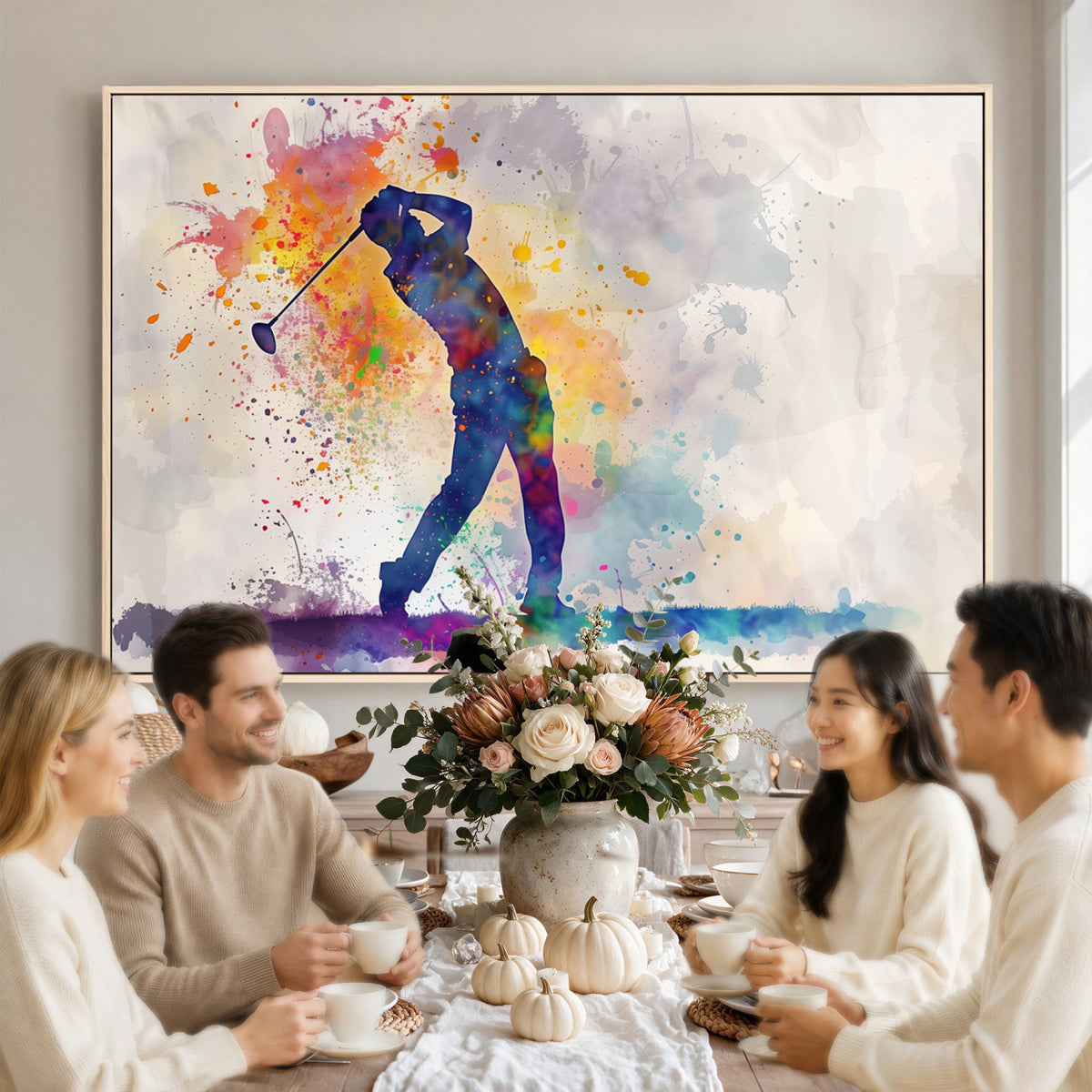 89625-MGV-CV-36X24 - Vibrant Watercolor Golf Swing Wall Art Canvas Print | Extra Large 3 Piece Canvas Wall Art