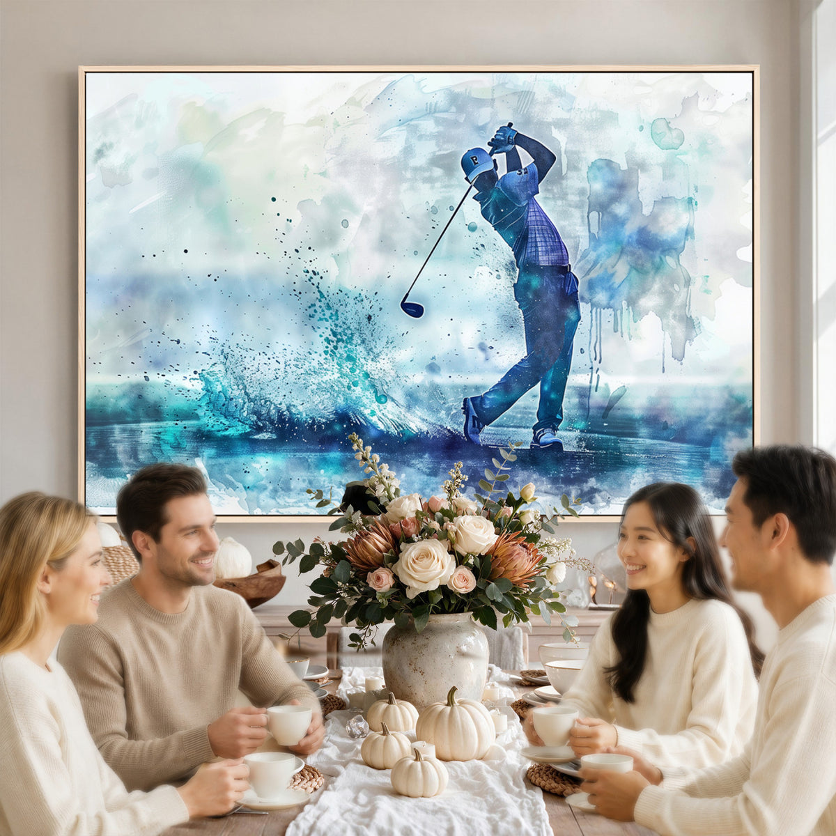 45328-MGV-CV-36X24 - Watercolor Abstract Golf Swing Wall Art Canvas Print