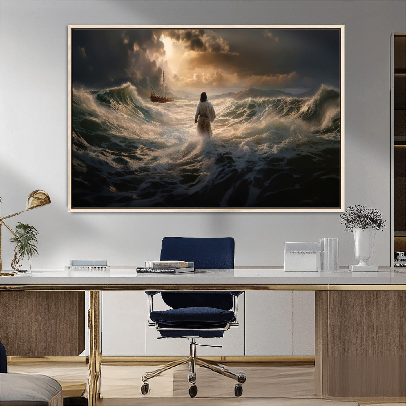 MGV-FC-36X24 - Jesus Walking on Water Wall Art Canvas Print - Religious Spiritual Decor - Jesus Wall Art Canvas
