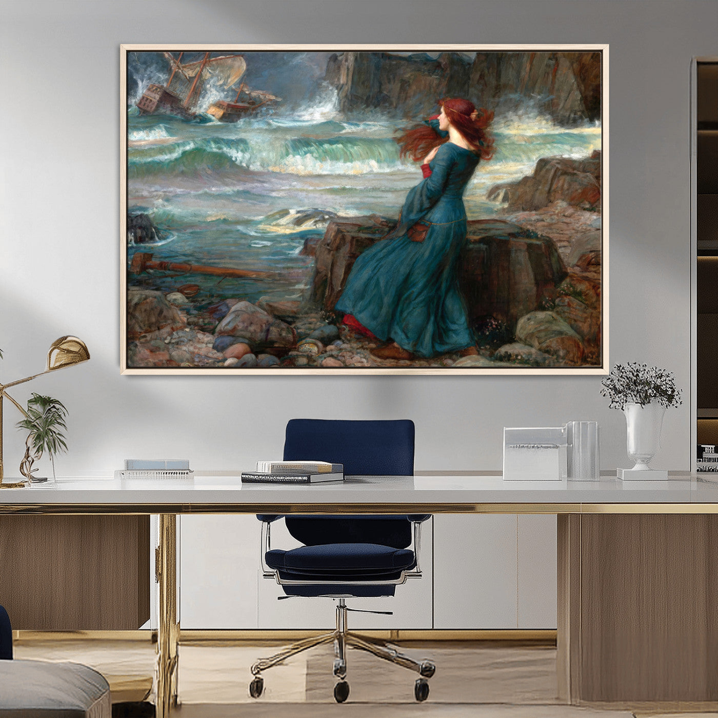-Miranda by the Shore Wall Art Canvas Print – Tempest Scene Ocean Storm – Ready to Hang