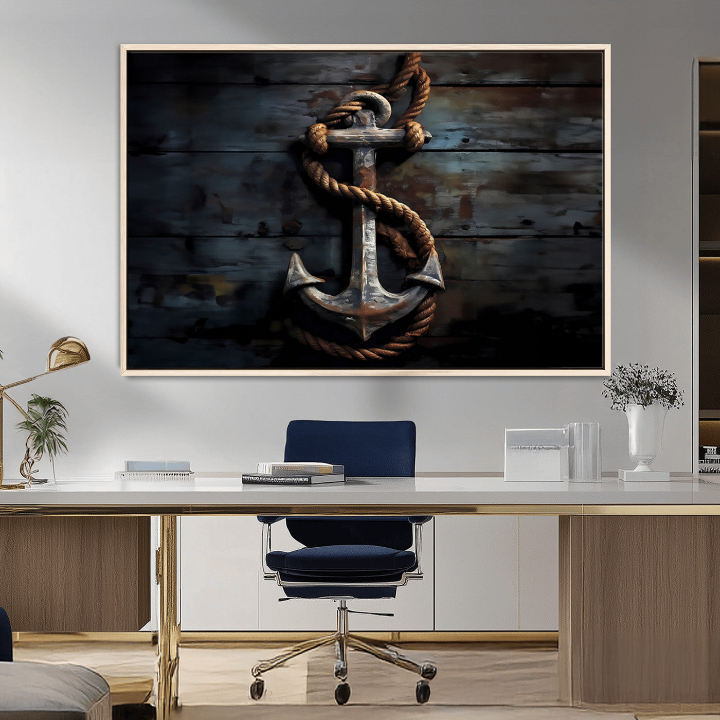 MGV-FC-36X24 - 3 Panel Grunge Abstract Anchor Wall Art Canvas Print Set
