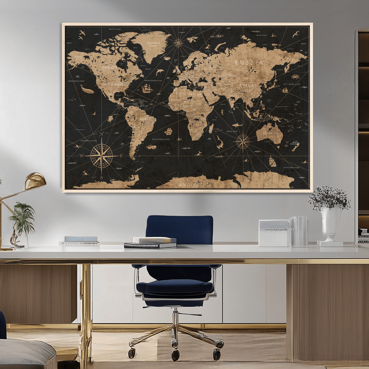 61023-MGV-FC-36X24_Natural-World Map Canvas Print – Framed Wall Art for Home Decor