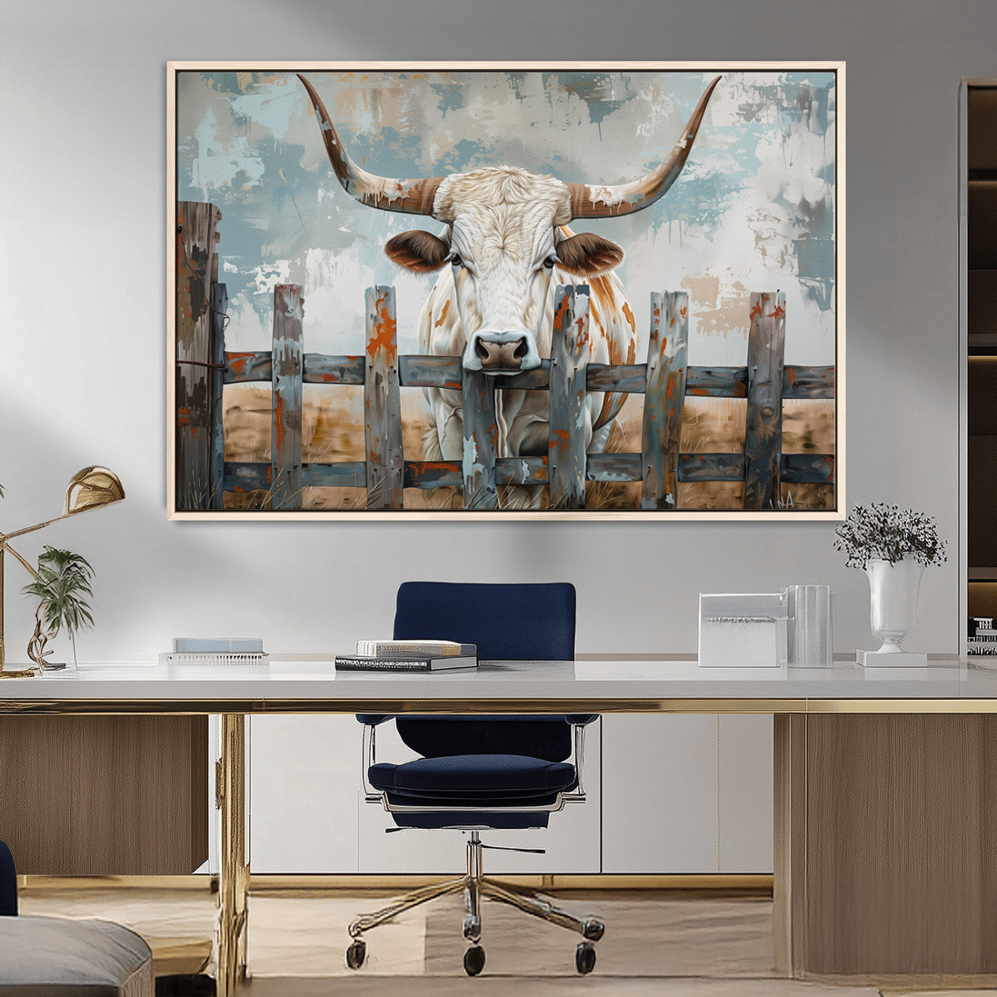 MGV-FC-36X24 - Vintage Cow Wall Art Canvas Print for Farmhouse Wall Decor Theme, Cattle Wall Art Print