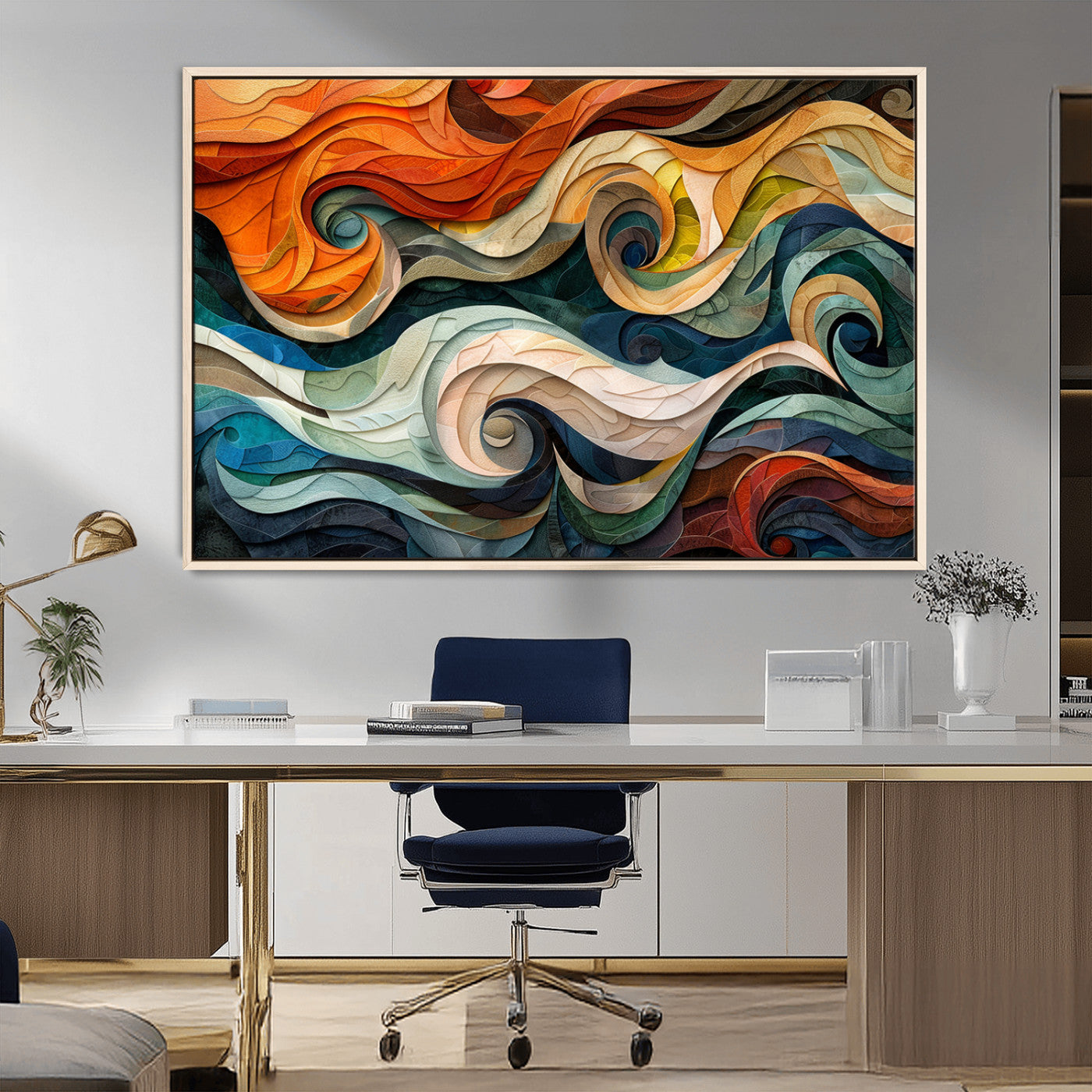 MGV-FC-36X24 - Abstract Wave Wall Art | Ready to Hang Framed Canvas Print | Vibrant Home Decor for Modern Spaces