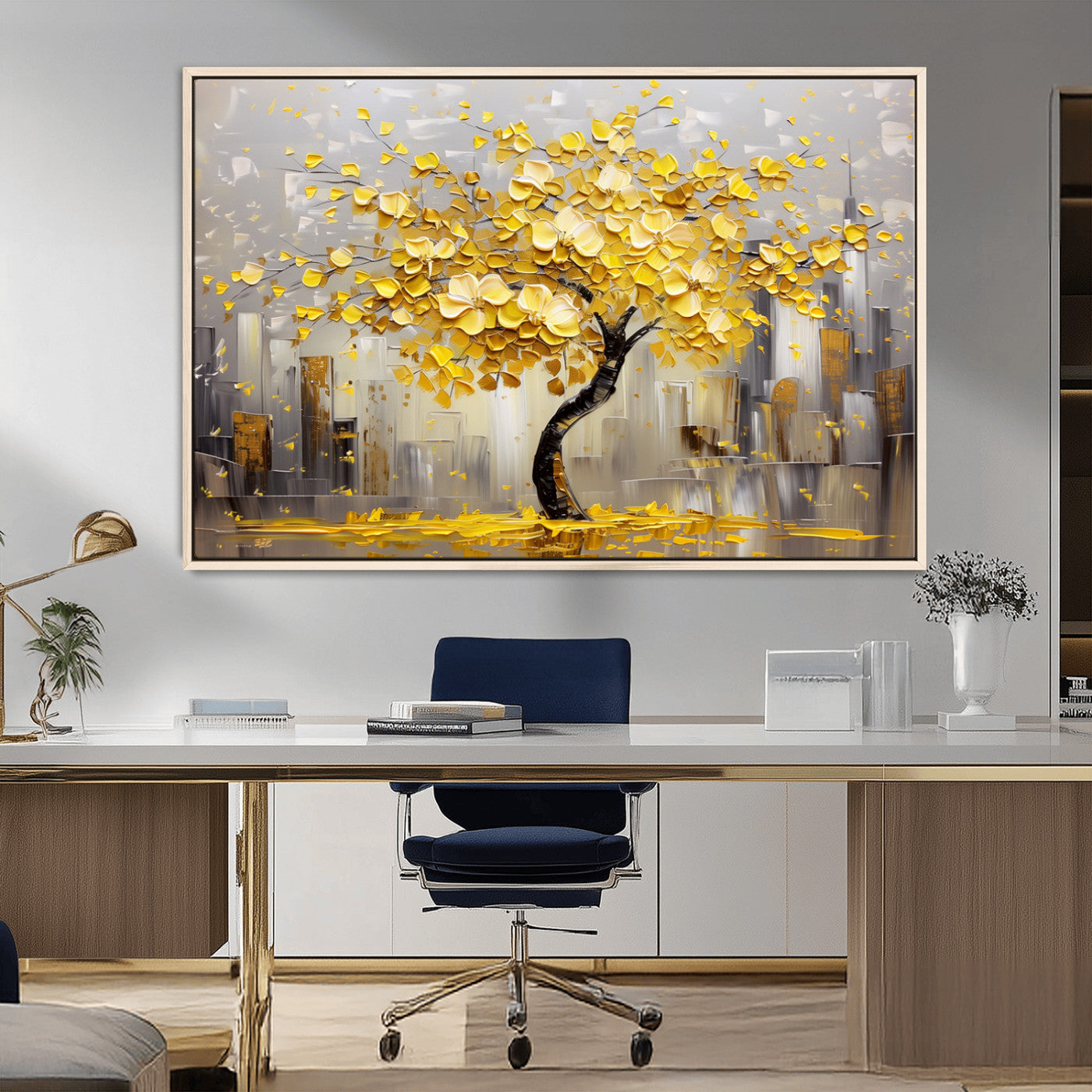 45538-MGV-FC-36X24_Natural-Golden Tree Canvas Print | Abstract Wall Art for Modern Homes | Ready to Hang Framed Artwork