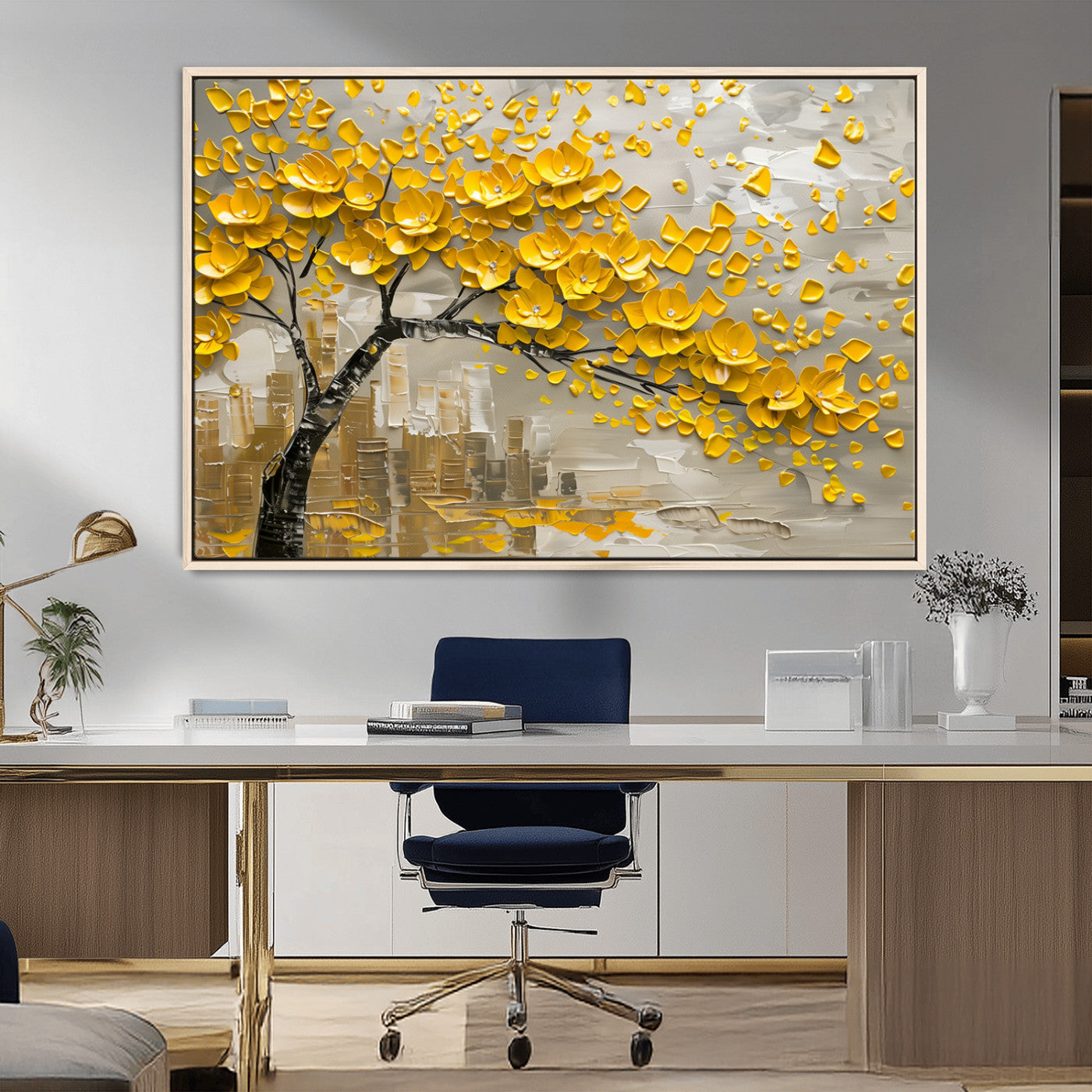 MGV-FC-36X24 - Yellow Blossom Tree Canvas Wall Art - Floral Abstract Modern Contemporary Artwork for Living Room or