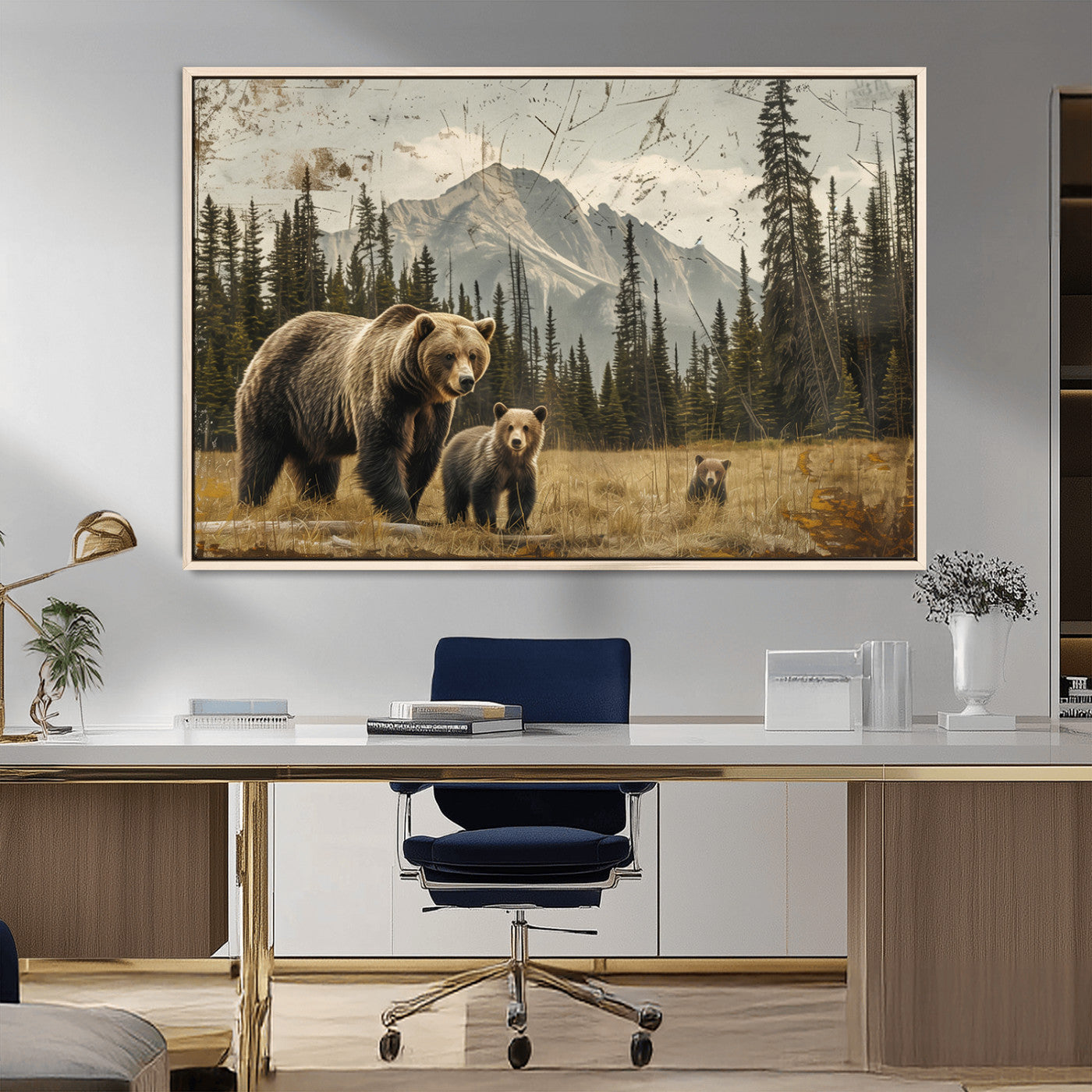 MGV-FC-36X24 - Rustic Grizzly 399 Bear Family Wall Art Canvas Print