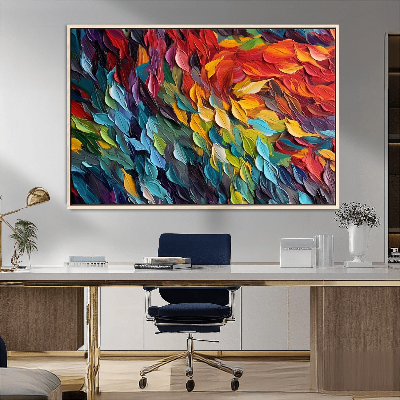 41557-MGV-FC-36X24_Natural-Vibrant Abstract Leaf Wall Art Canvas Print | Bold Colorful Canvas for Living Room or Office | Ready