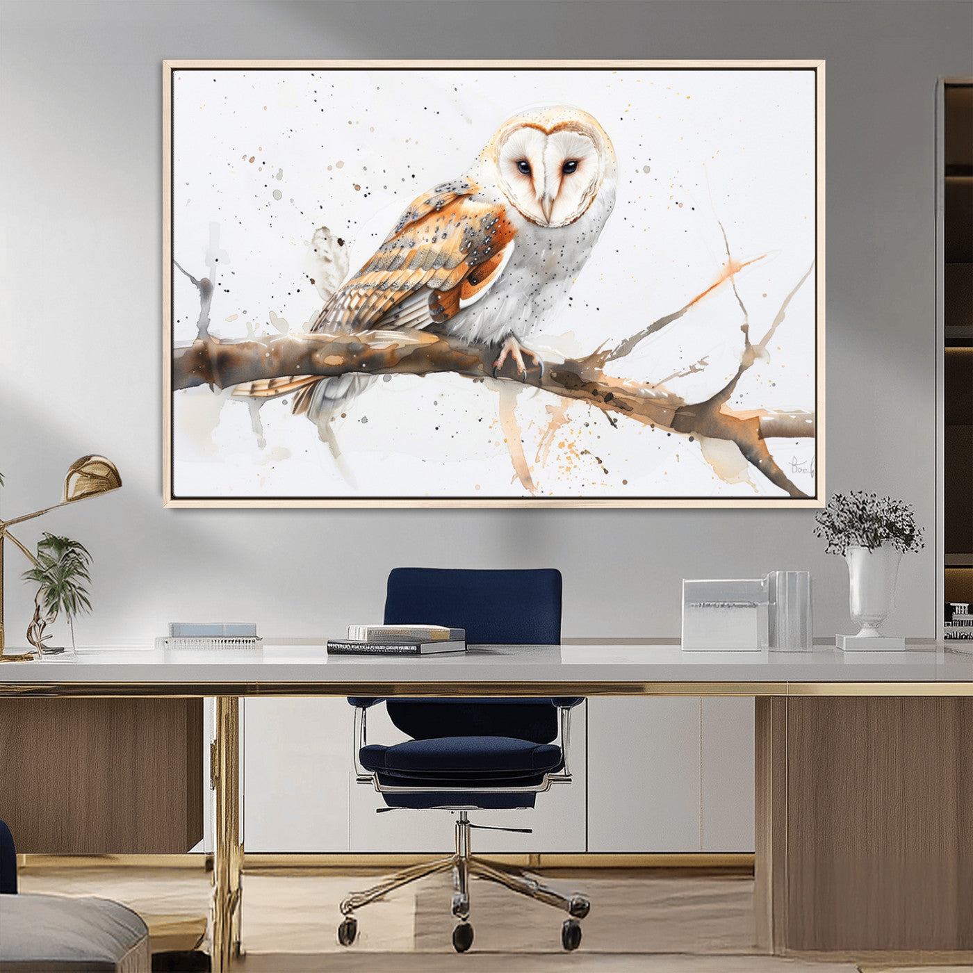 MGV-FC-36X24 - Barn Owl Wall Art on Branch | Stunning Canvas Print for Nature Lovers | Ready to Hang and Framed