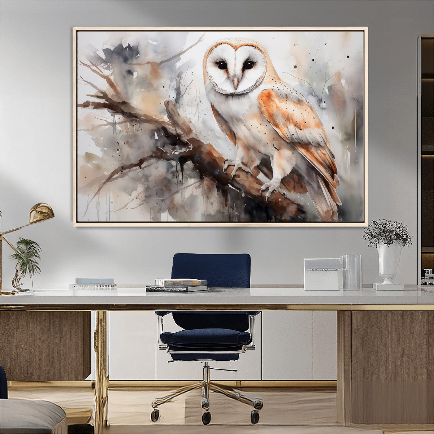 MGV-FC-36X24 - Barn Owl Wall Art | Watercolor Barn Owl Canvas Print | Perfect for Farmhouse Wall Decor | Ready to