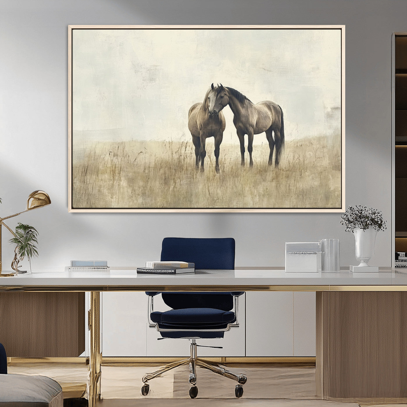 MGV-FC-36X24 - Chines Style Grunge Horses Wall Art Canvas Print