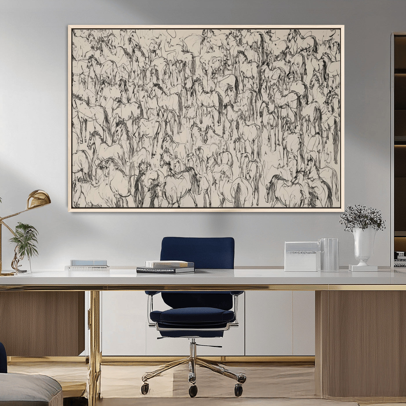 MGV-FC-36X24 - Abstract Horse Sketch Wall Art | Ready to Hang and Framed | Farmhouse Wall Decor for Living Room or