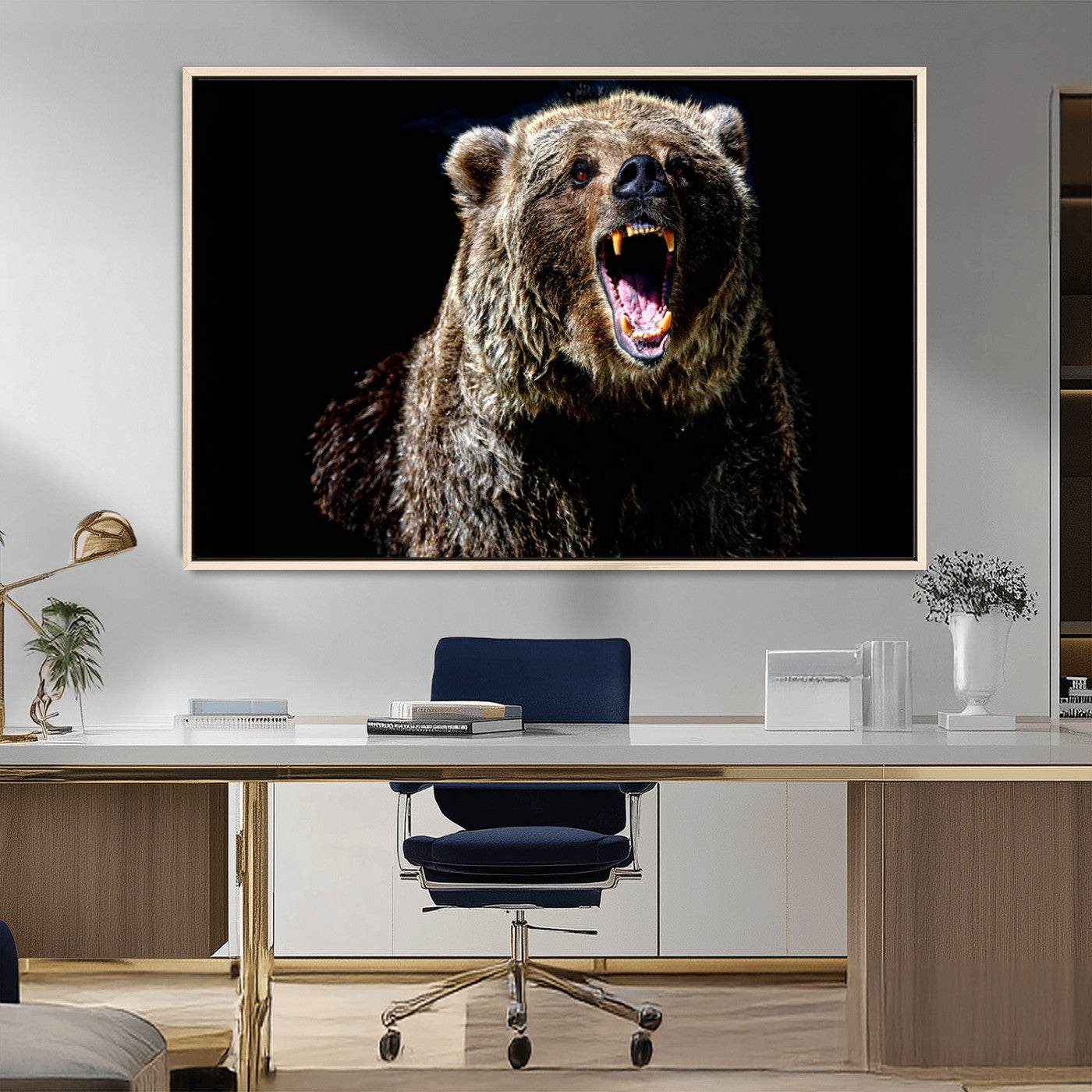 MGV-FC-36X24 - Grizzly Bear Canvas Print | Wildlife Wall Art for Cabin Decor | Ready to Hang Framed
