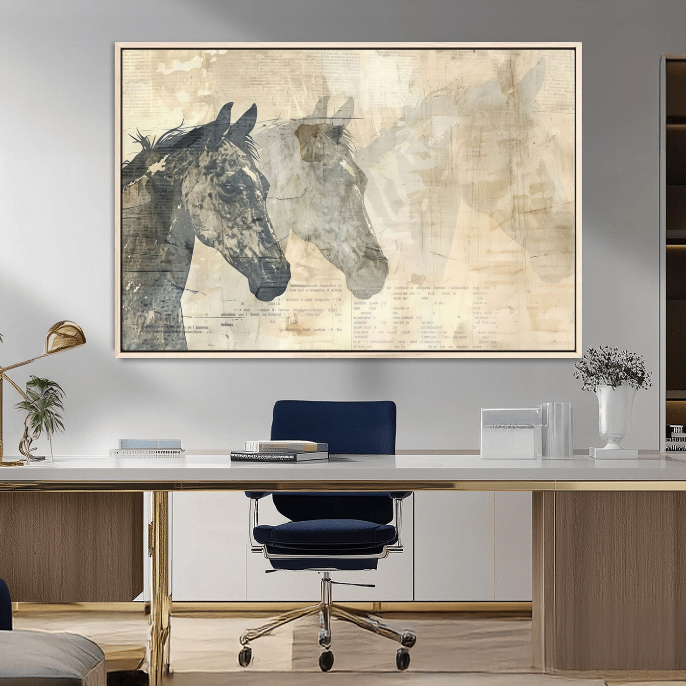 MGV-FC-36X24 - Abstract Horse Canvas Print | Modern Farmhouse Wall Art | Ready to Hang Framed