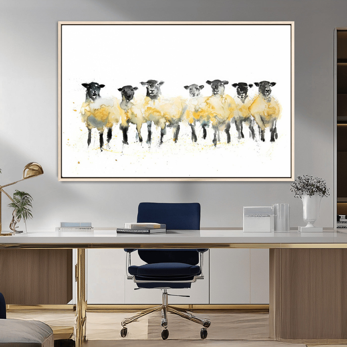 MGV-FC-36X24 - Farmhouse Wall Art Sheep Print | Ready to Hang Framed Canvas | Rustic Barn Decor