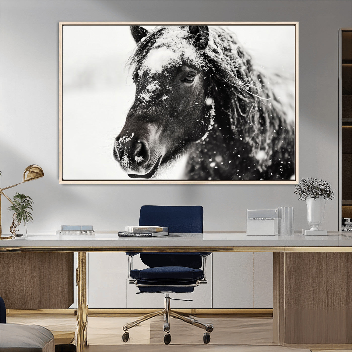 MGV-FC-36X24 - Framed Black and White Horse Wall Art | Ready to Hang and Framed | Farmhouse and Western Wall Decor