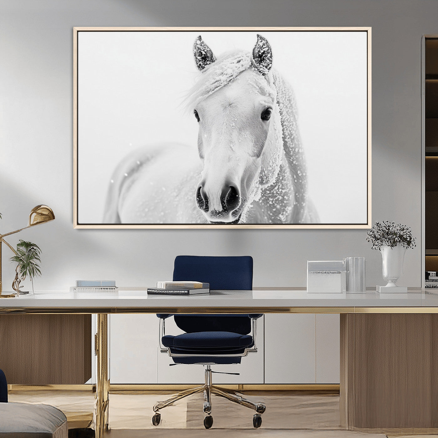 MGV-FC-36X24 - Majestic White Horse Wall Art | Ready to Hang and Framed | Farmhouse Wall Decor for Living Room