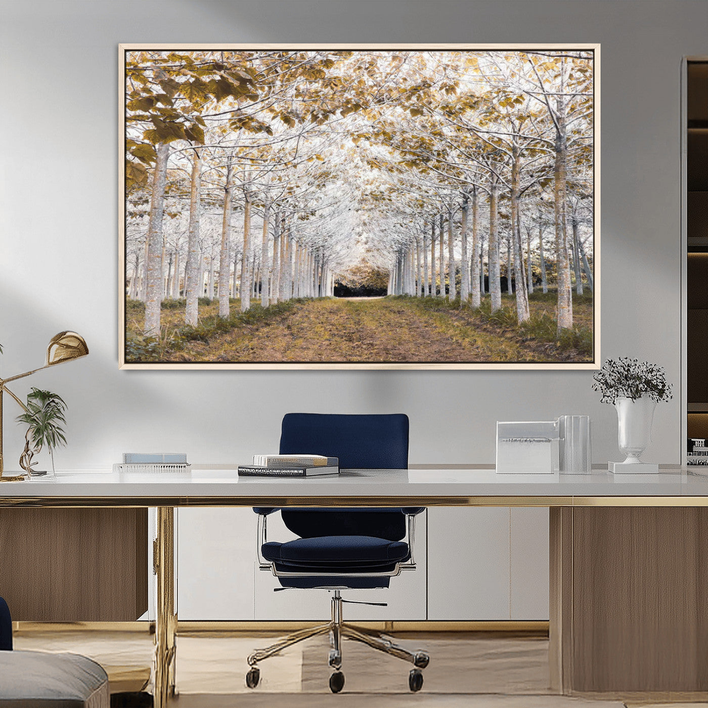 MGV-FC-36X24 - Forest Grove Wall Art | Serene Pathway Canvas Print | Ready to Hang and Framed Nature Wall Decor for