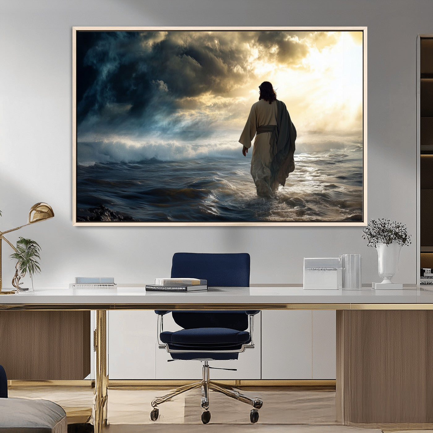 MGV-FC-36X24 - Jesus Walking on Water Wall Art | Canvas Print | Ready to Hang | Christian Home Decor | Spiritual