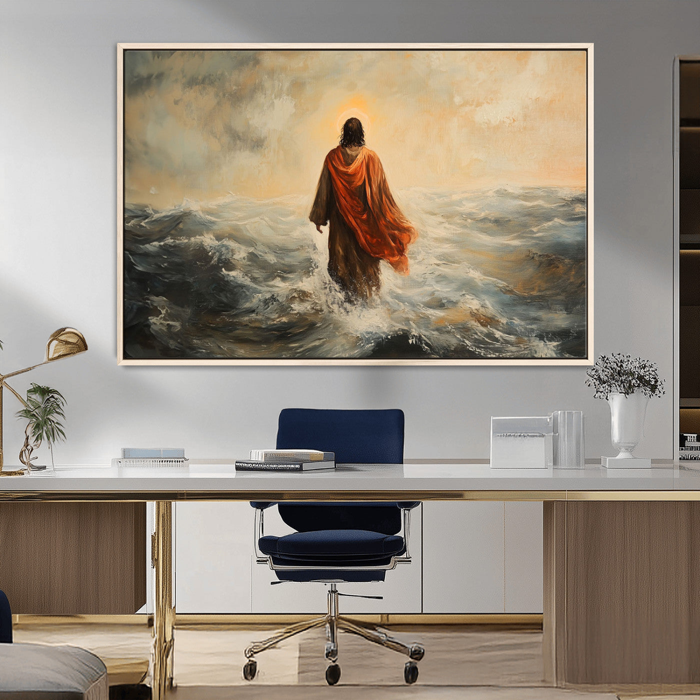 MGV-FC-36X24 - Jesus Walking on Water, Christian Wall Art, Jesus Christ Walking on Oil Painting Style Print