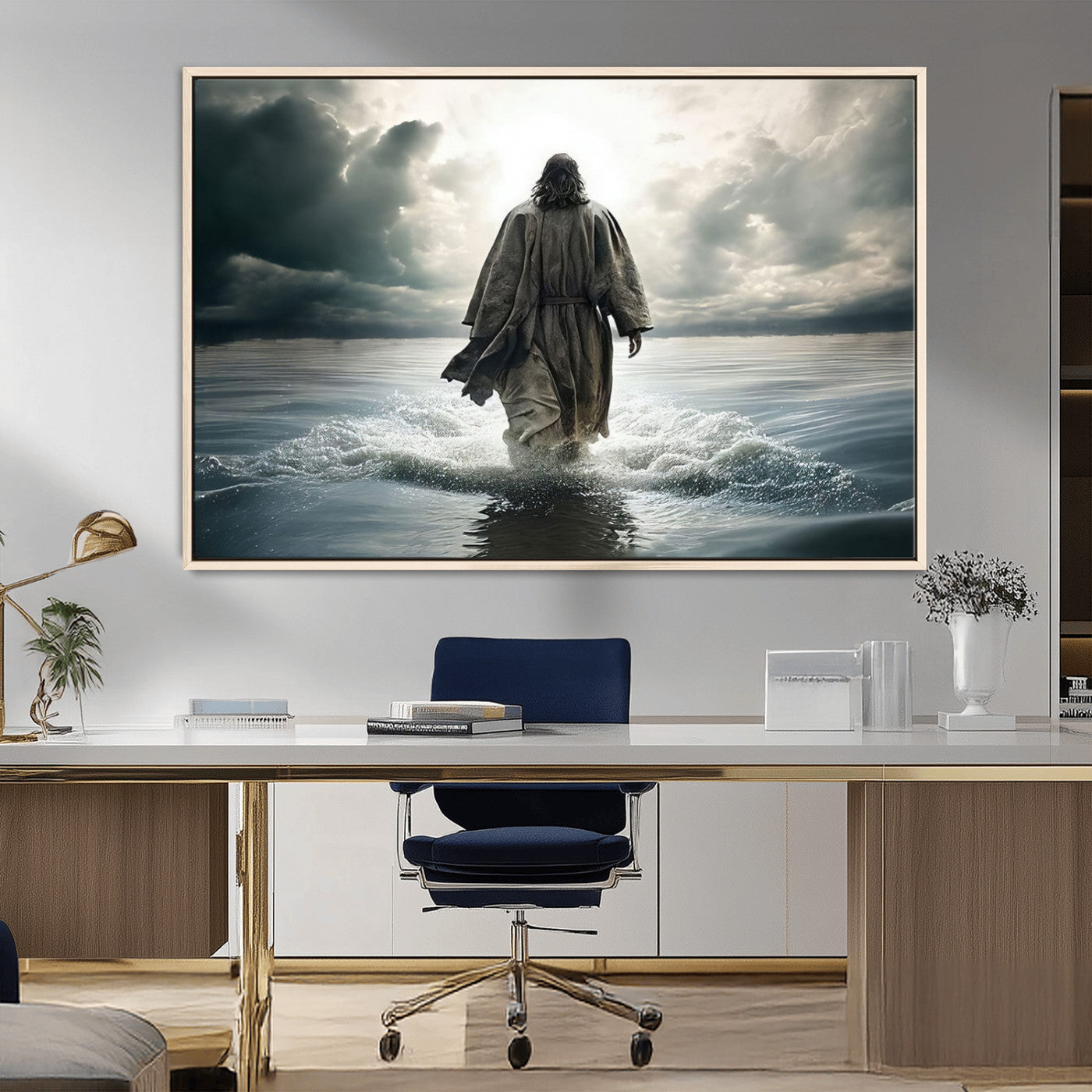MGV-FC-36X24 - Jesus Walking on Water Wall Art | Canvas Print | Ready to Hang | Christian Home Decor | Spiritual