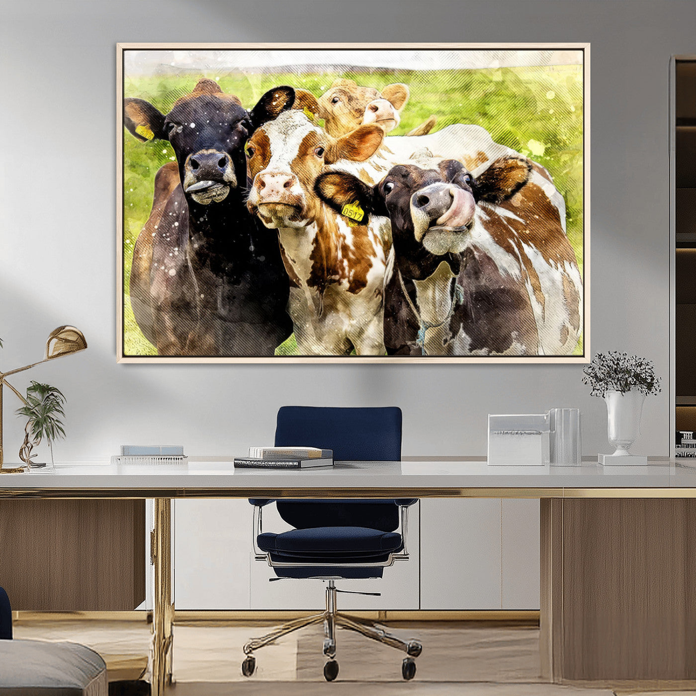 MGV-FC-36X24 - Curious Cows Farmhouse Wall Art | Ready to Hang and Framed Canvas Print | Rustic Farm Decor