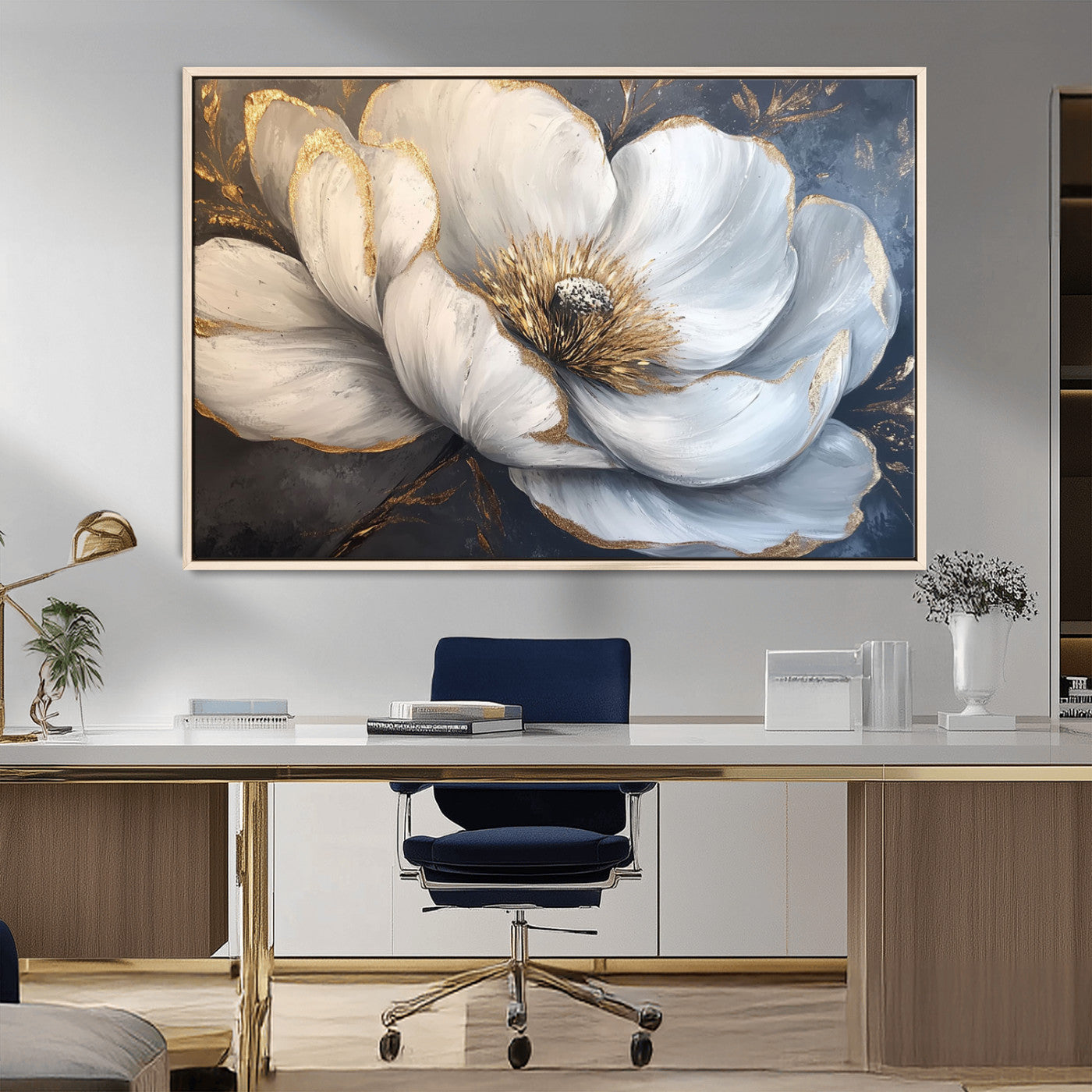 MGV-FC-36X24 - White Magnolia Flower Wall Art Canvas Print | Abstract Floral Wall Decor | Elegant Bloom Artwork |