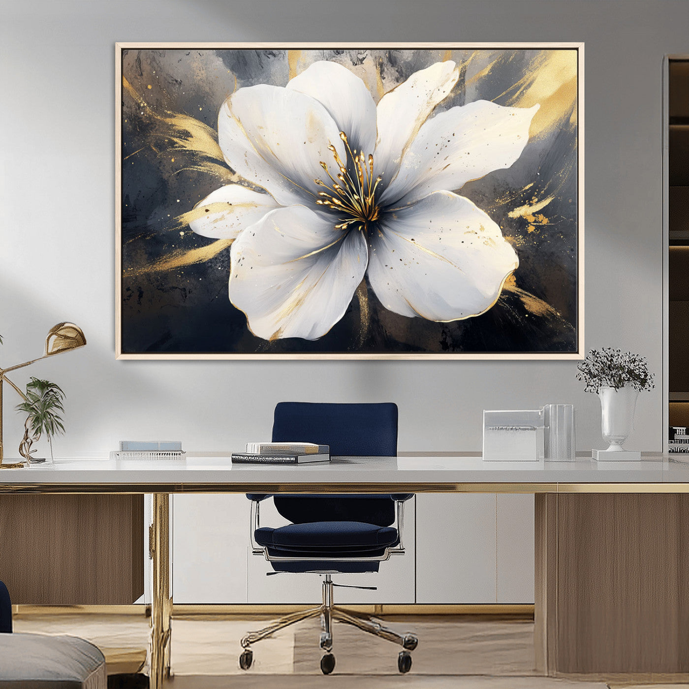 MGV-FC-36X24 - White Flower Wall Art Canvas Print | Ready to Hang | Abstract Floral Wall Decor | Elegant Bloom