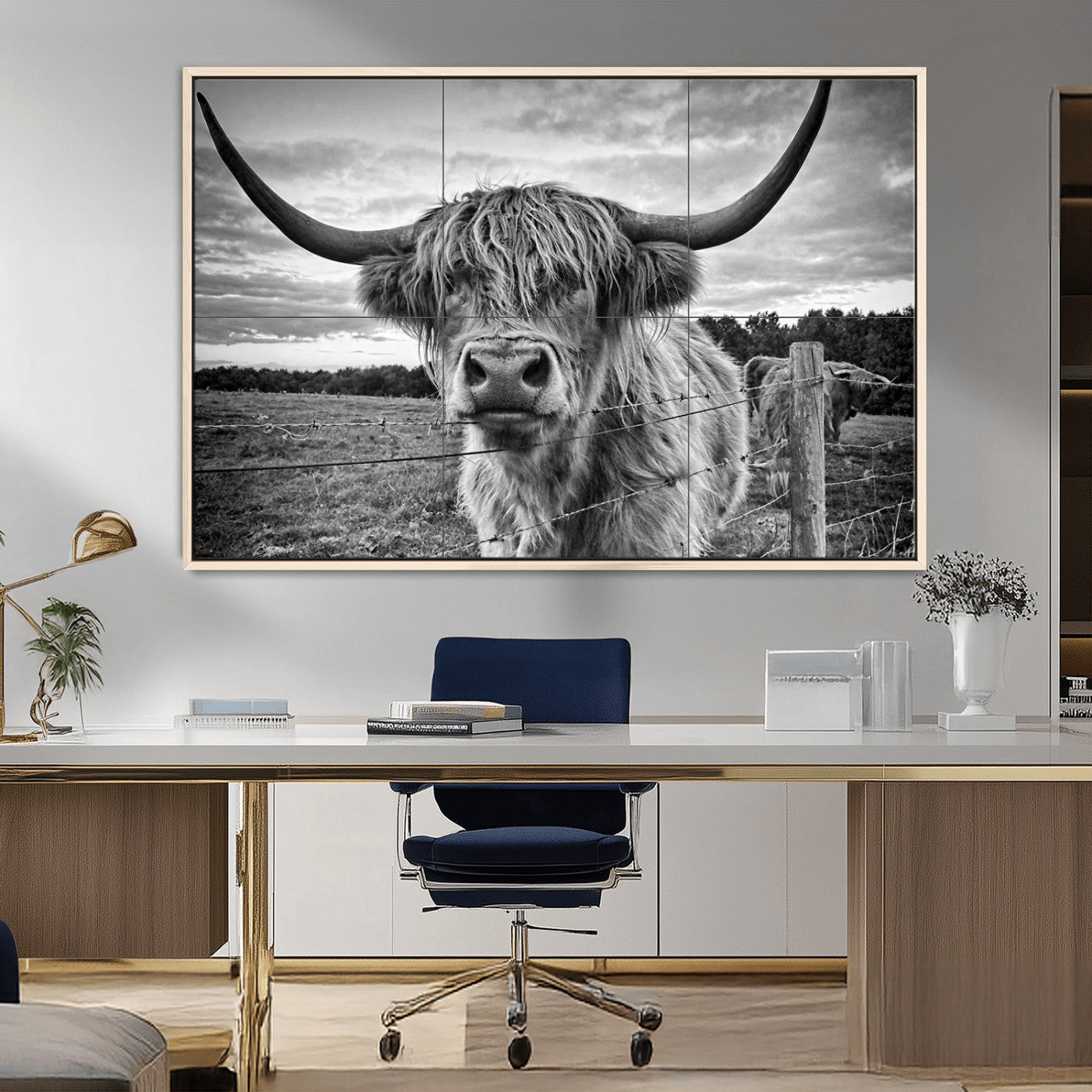 MGV-FC-36X24 - Scottish Highland Cow Wall Art Canvas Print | Ready to Hang and Framed | Rustic Farmhouse Decor