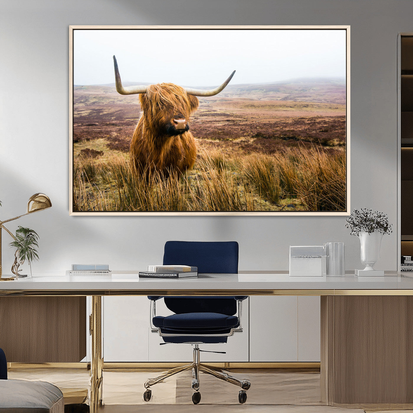 97274-MGV-FC-36X24_Natural-Scottish Highland Cow Canvas Wall Art – Rustic Farmhouse Charm with Highland Cattle – Ready to Hang