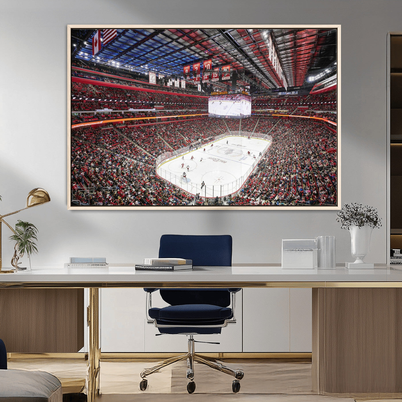 MGV-FC-36X24 - Barton Malow Little Caesars Arena Detroit Wall Art Canvas Print - Detroit Hockey and Basketball