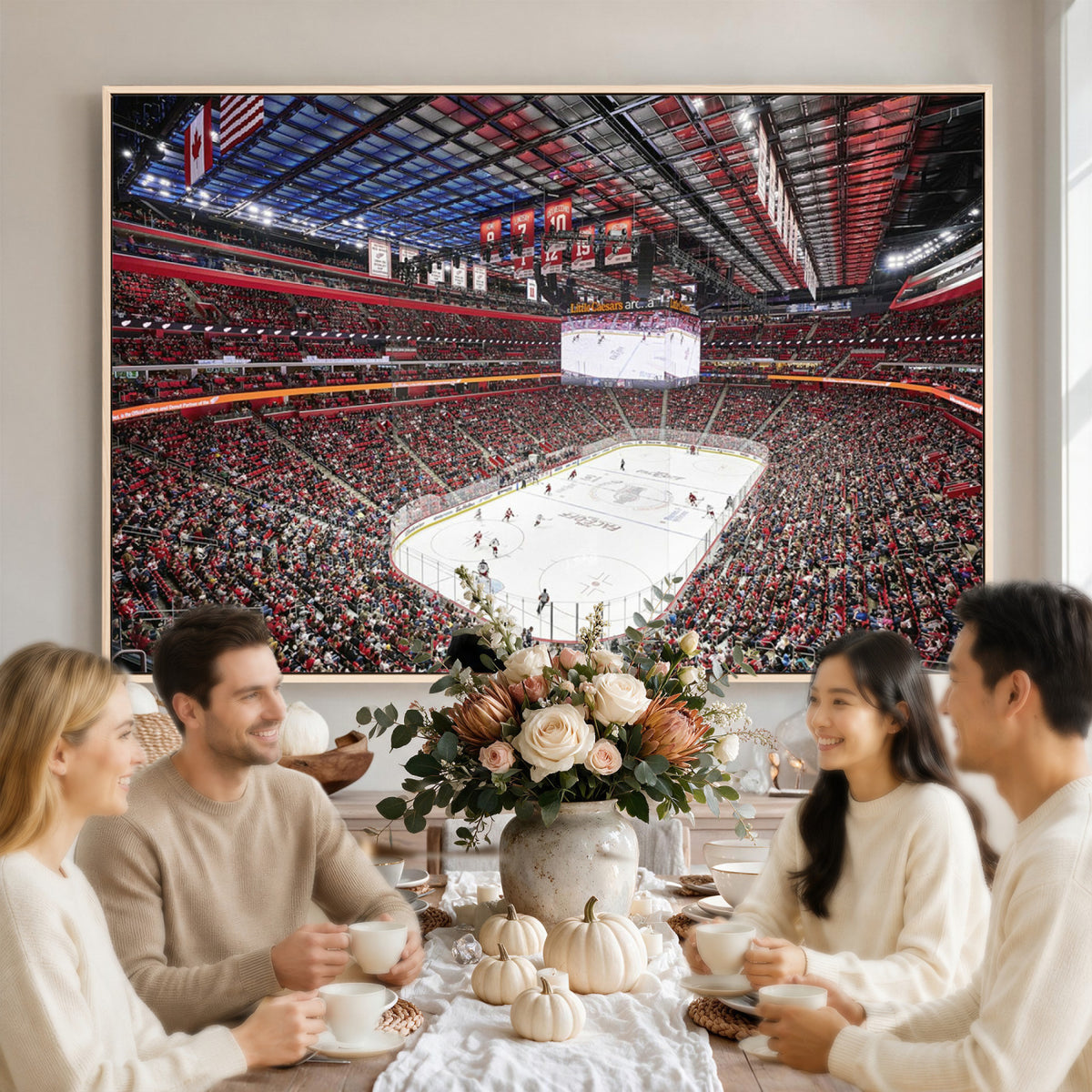62263-MGV-CV-36X24 - Barton Malow Little Caesars Arena Detroit Wall Art Canvas Print - Detroit Hockey and Basketball