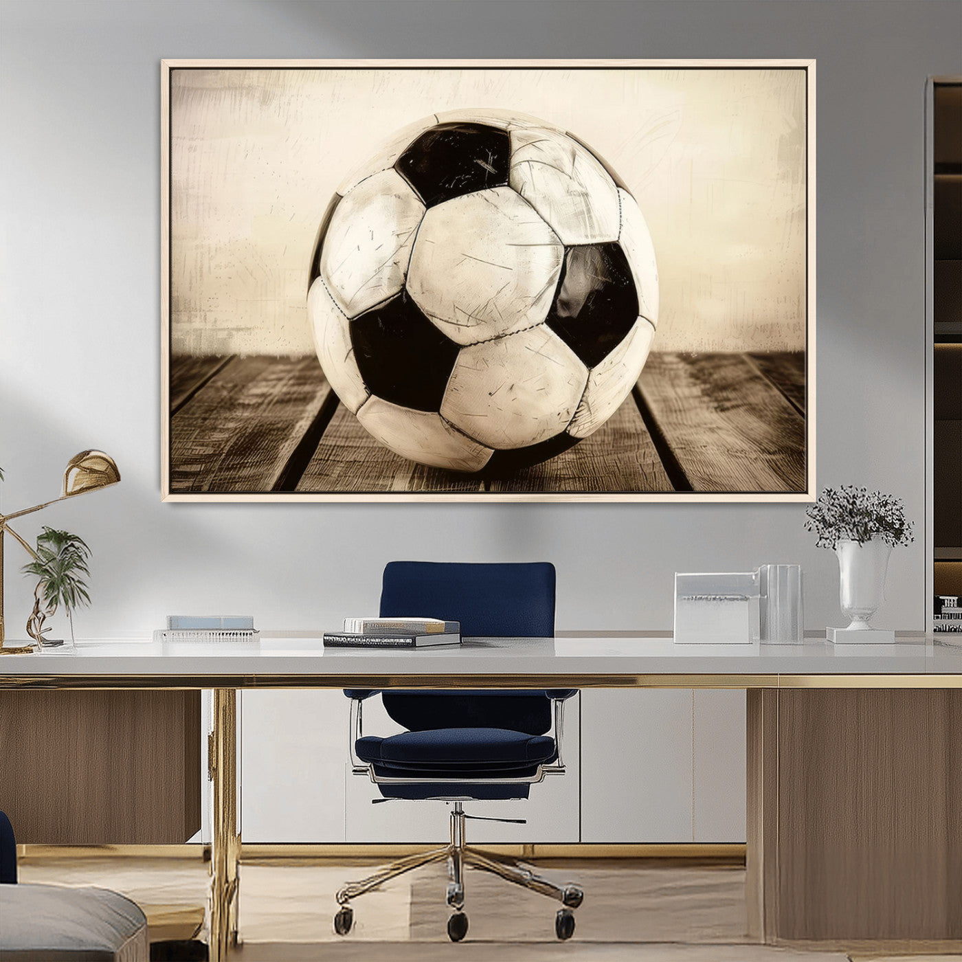 MGV-FC-36X24 - Vintage Soccer Ball Wall Decor Canvas Art – 3-Panel Soccer Wall Decor, Framed and Ready to Hang