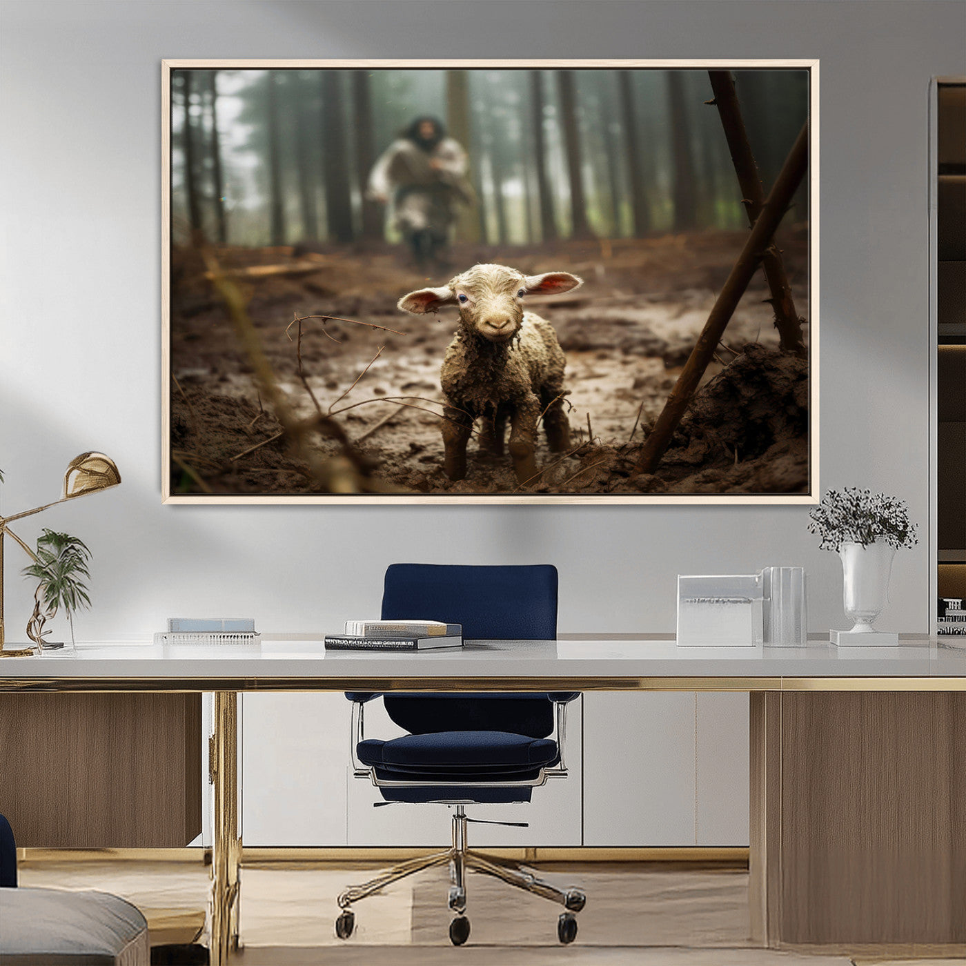 MGV-FC-36X24 - Jesus Running After a Lost Lamb Canvas Wall Art Print